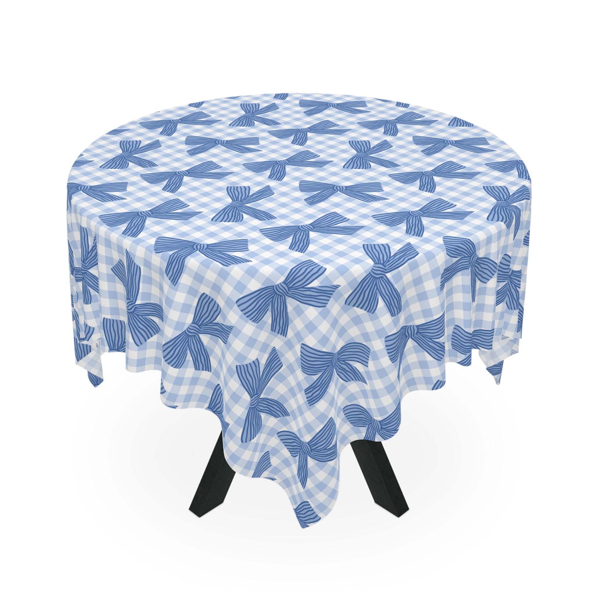 Blue Gingham Bow Tablecloth — Farmhouse Table Linen for Spring, Baby Shower & Everyday Dining