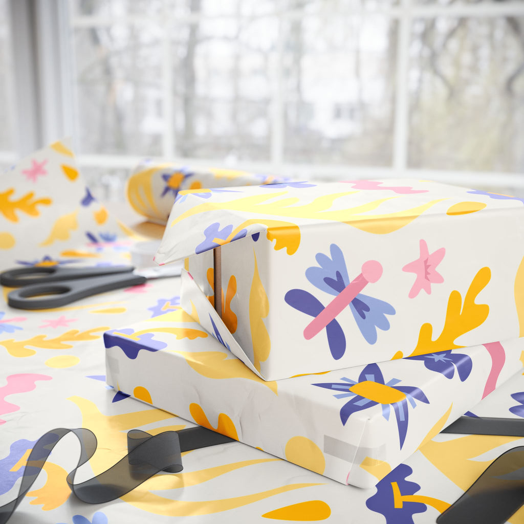 Floral Pastel Wrapping Paper Roll — Yellow, Pink & Lavender Patterned Gift Wrap