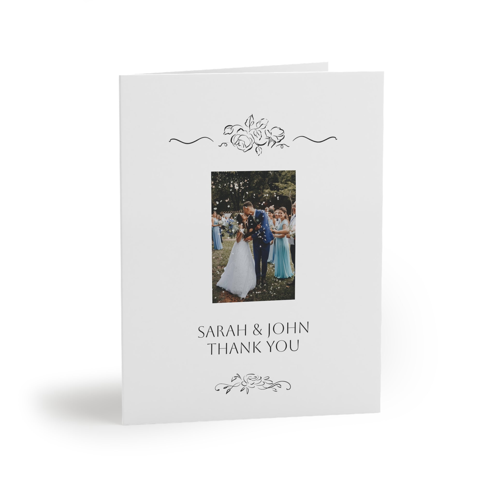 Floral Frame Photo Thank You Greeting Card (x 8 pcs and up)