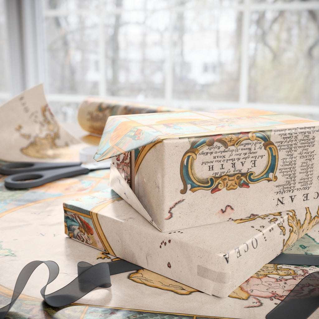 Vintage World Map Wrapping Paper — Retro Globe Gift Wrap Roll