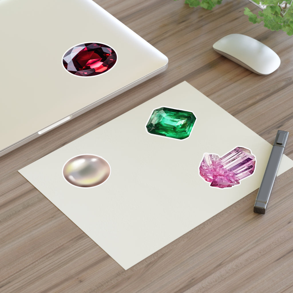Gemstone Sticker Sheets — Pearl, Emerald, Ruby & Crystal Decorative Stickers