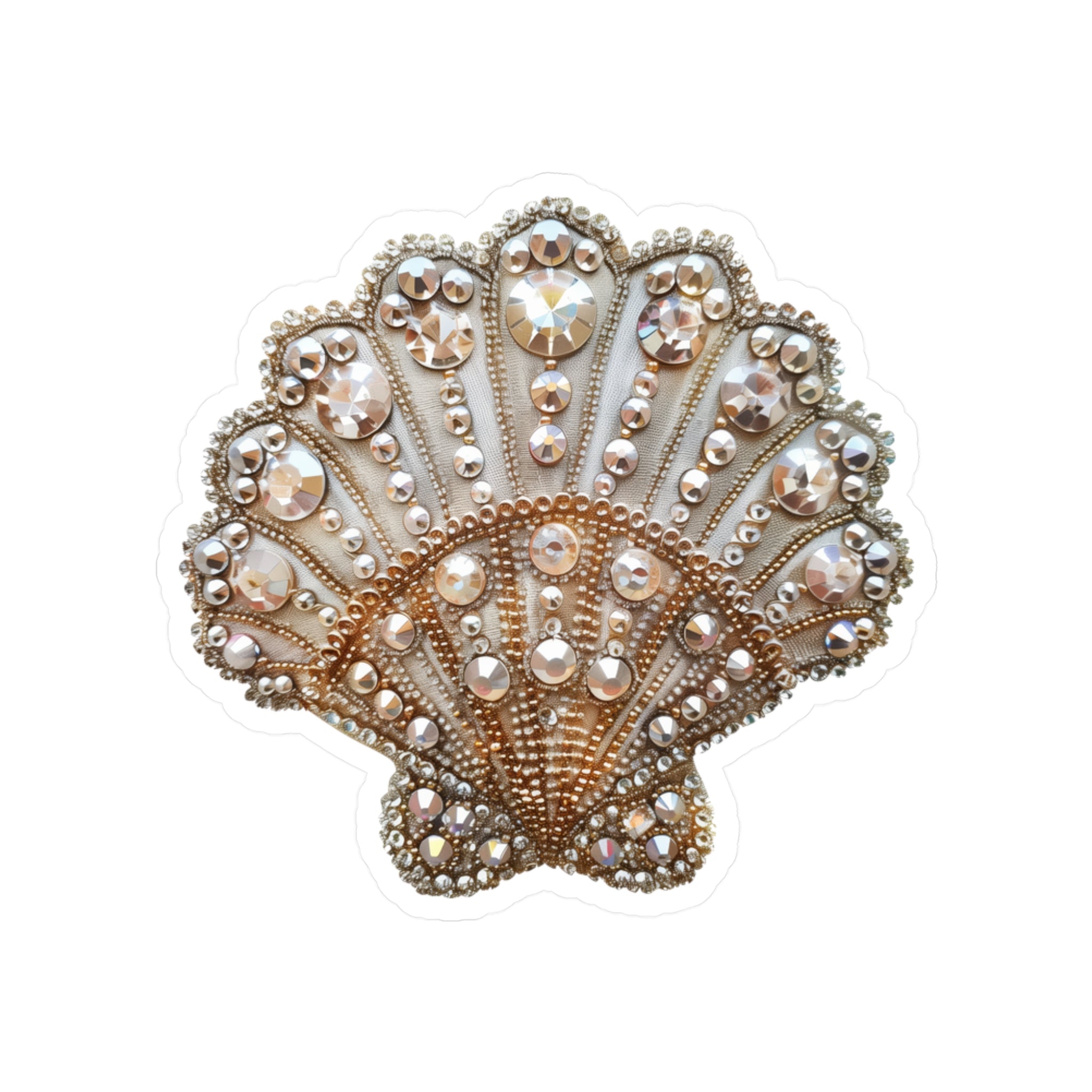 Pearl-Encrusted Seashell Vinyl Sticker — Decorative Kiss-Cut Decal