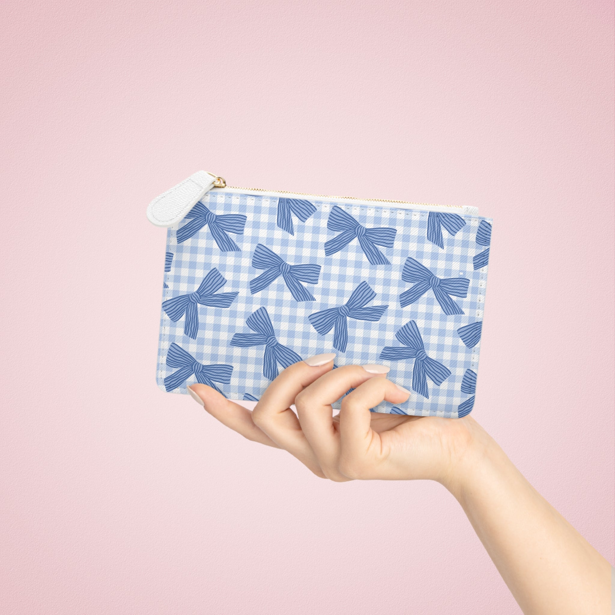 Mini Clutch — Blue Gingham Bow Patterned Coin Pouch