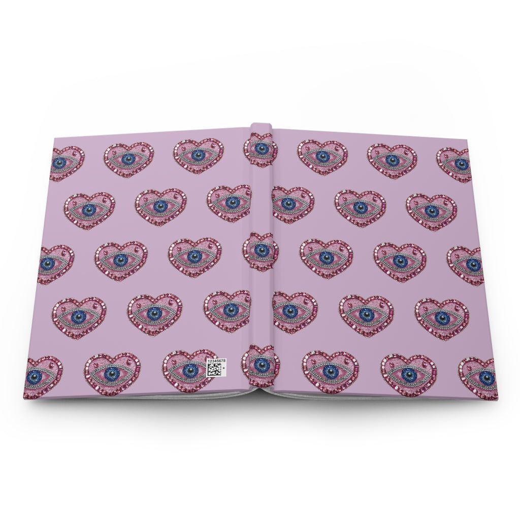 Hardcover Journal — Pink Heart Eye Pattern Notebook, Cute Mystical Writing Diary