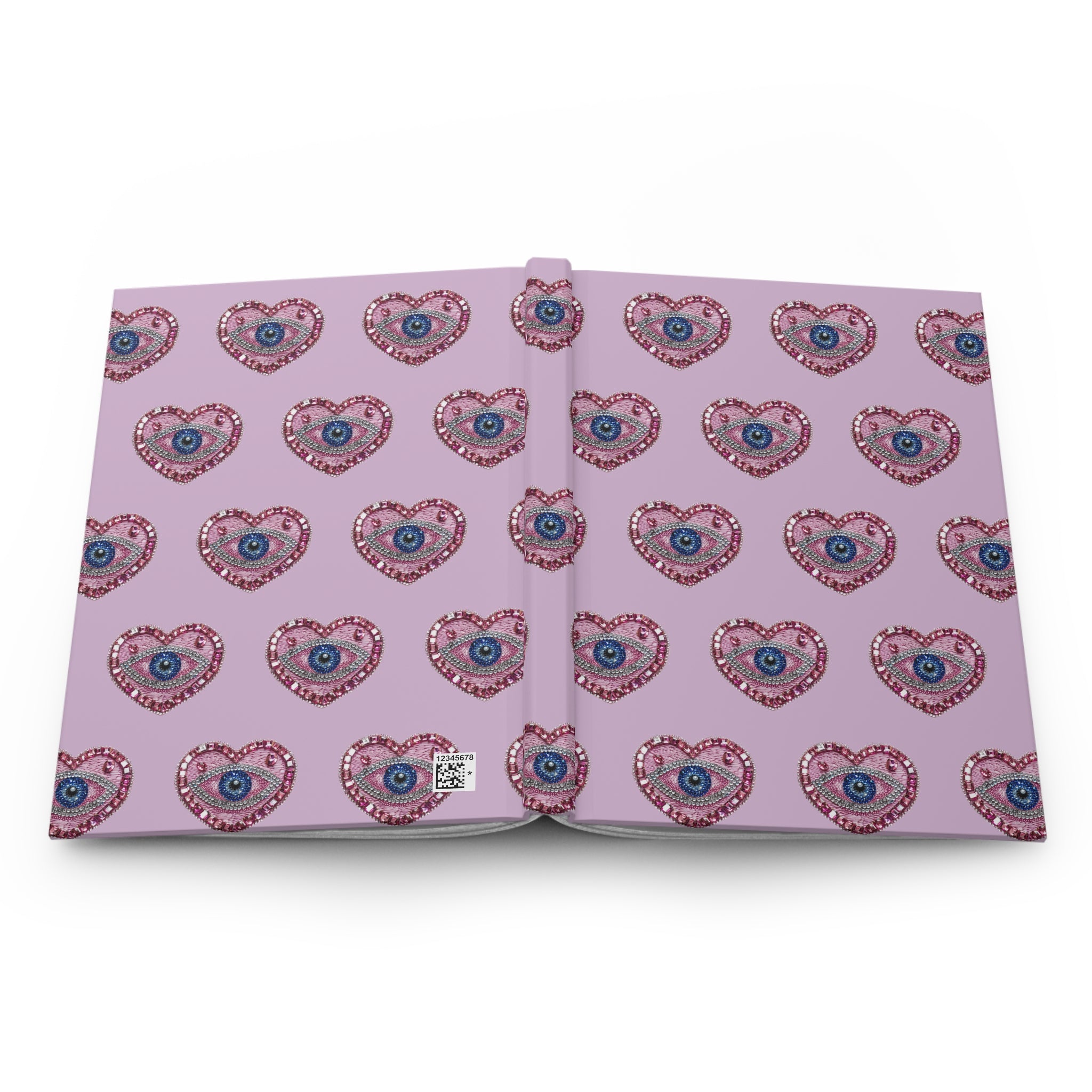 Hardcover Journal — Pink Heart Eye Pattern Notebook, Cute Mystical Writing Diary
