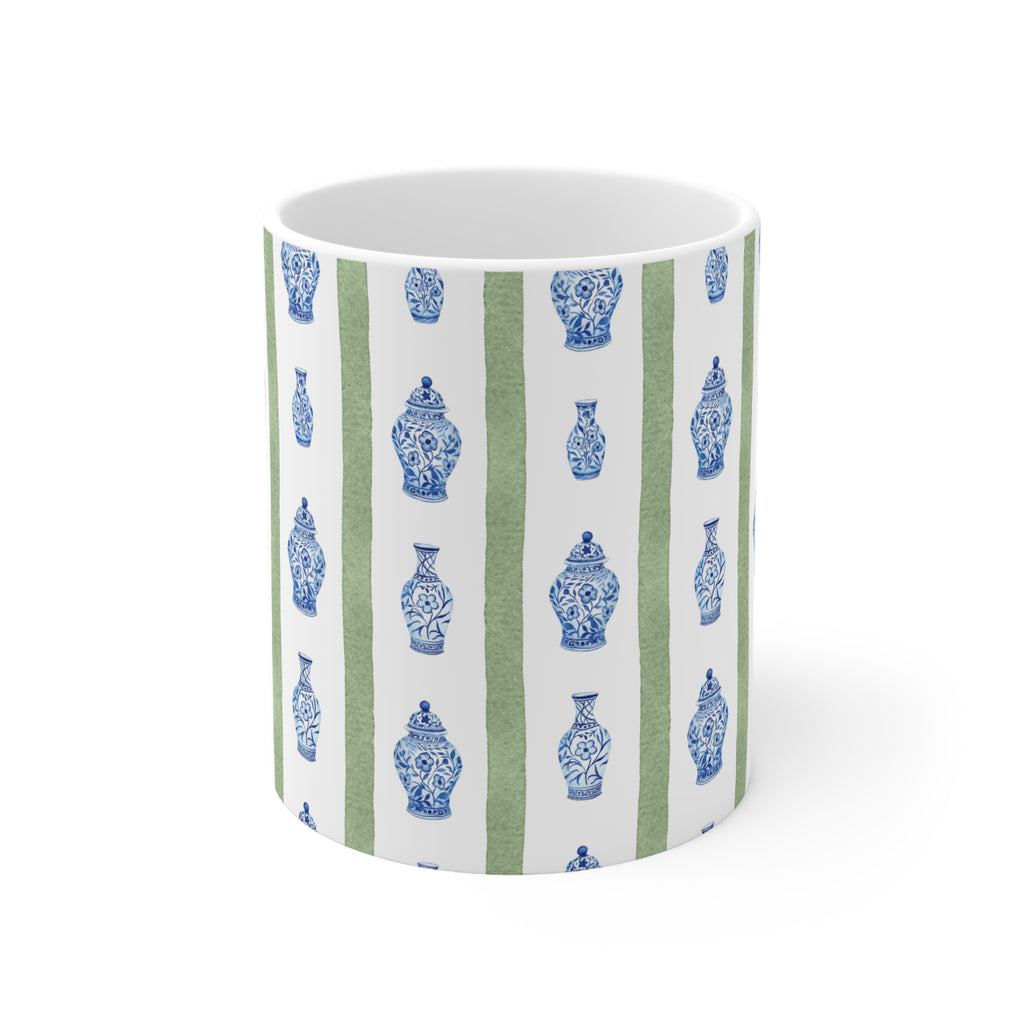 Blue Ginger Jar Pattern Ceramic Coffee Mug — 11oz & 15oz