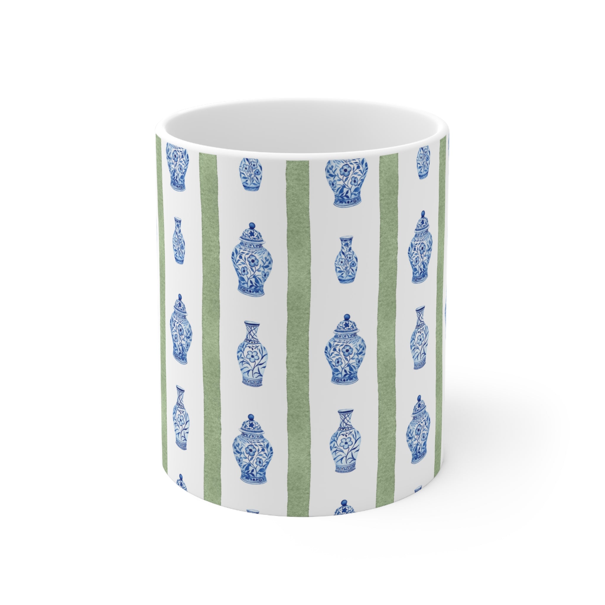 Blue Ginger Jar Pattern Ceramic Coffee Mug — 11oz & 15oz