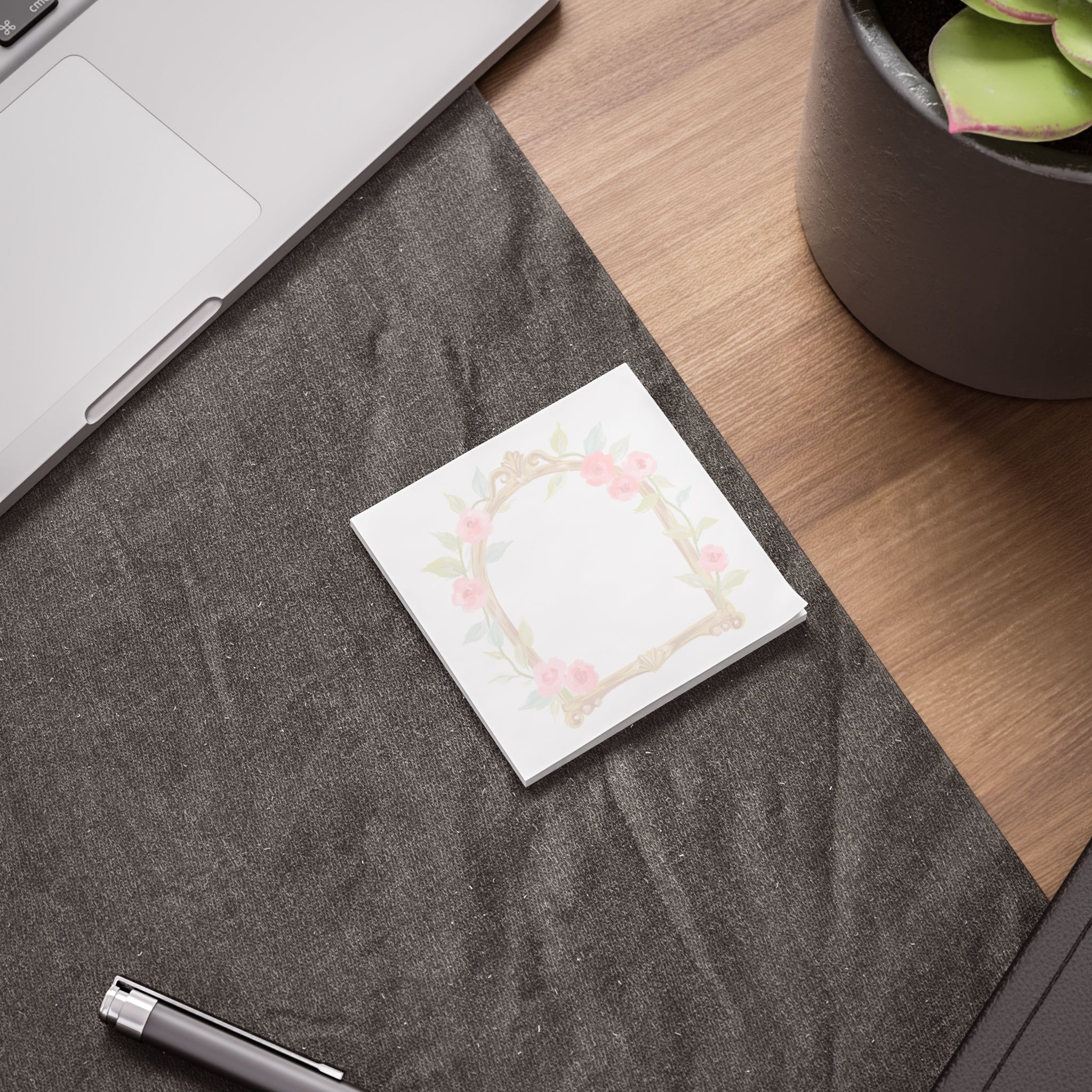 Floral Gold Frame Post-it Notes — Pink Rose Decorative Sticky Notes