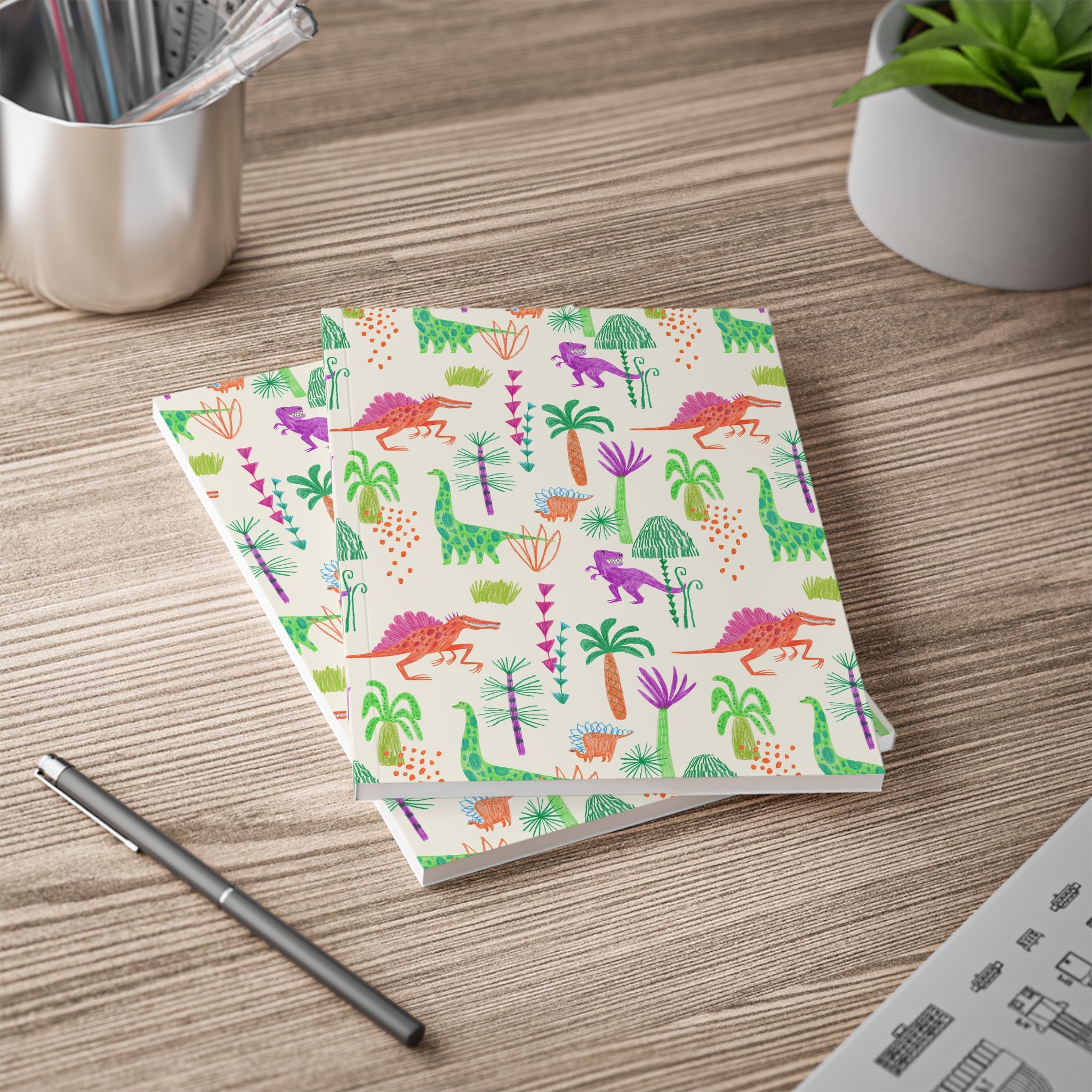 Dinosaur Pattern A5 Softcover Notebook — Colorful Dino Jungle Journal