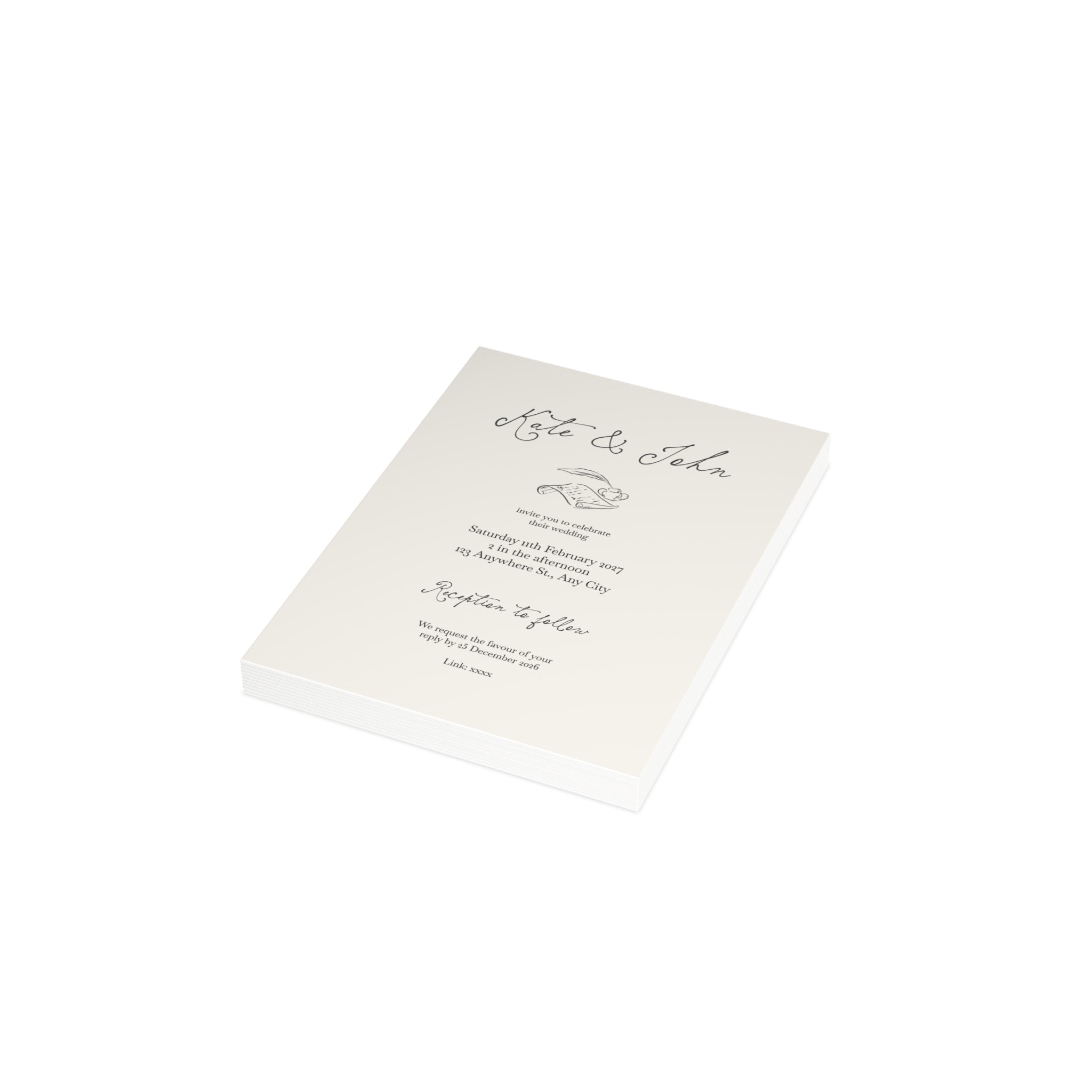 Vintage Wedding Invitation Pack (10, 30, or 50 Count) - Envelopes included