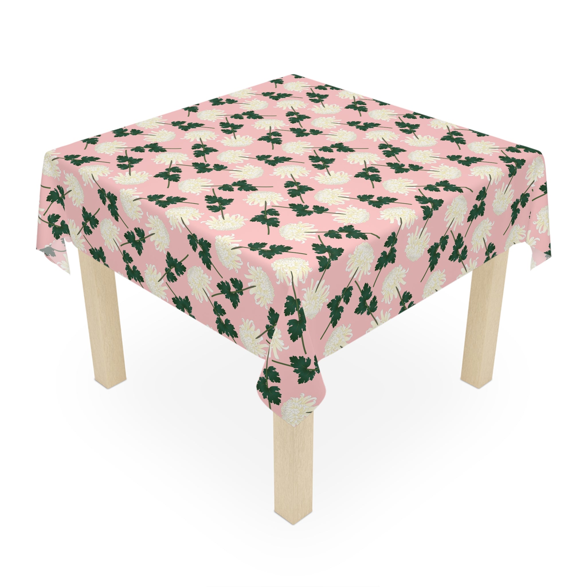Pink Floral Tablecloth — Vintage White Chrysanthemum Pattern for Spring & Mother's Day