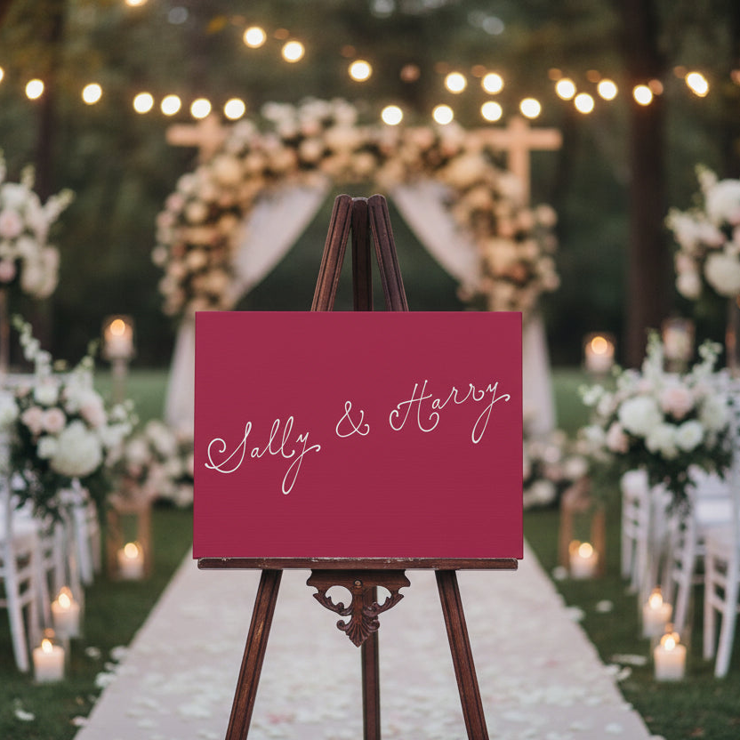 Wedding Sign Script Canvas — Custom Names (e.g., “Sally & Harry”)