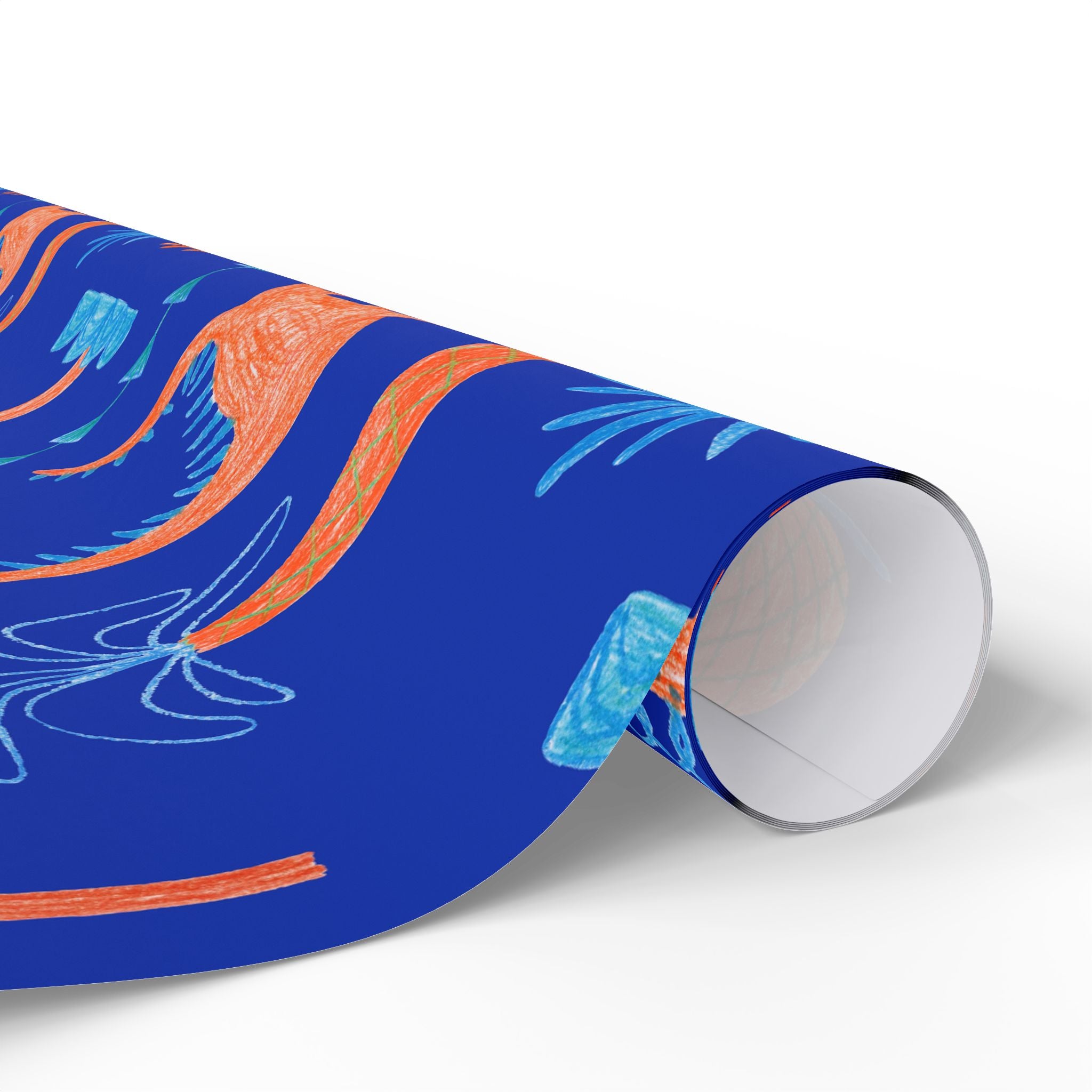 Dino Jungle Wrapping Paper — Blue & Orange Dinosaur Gift Wrap