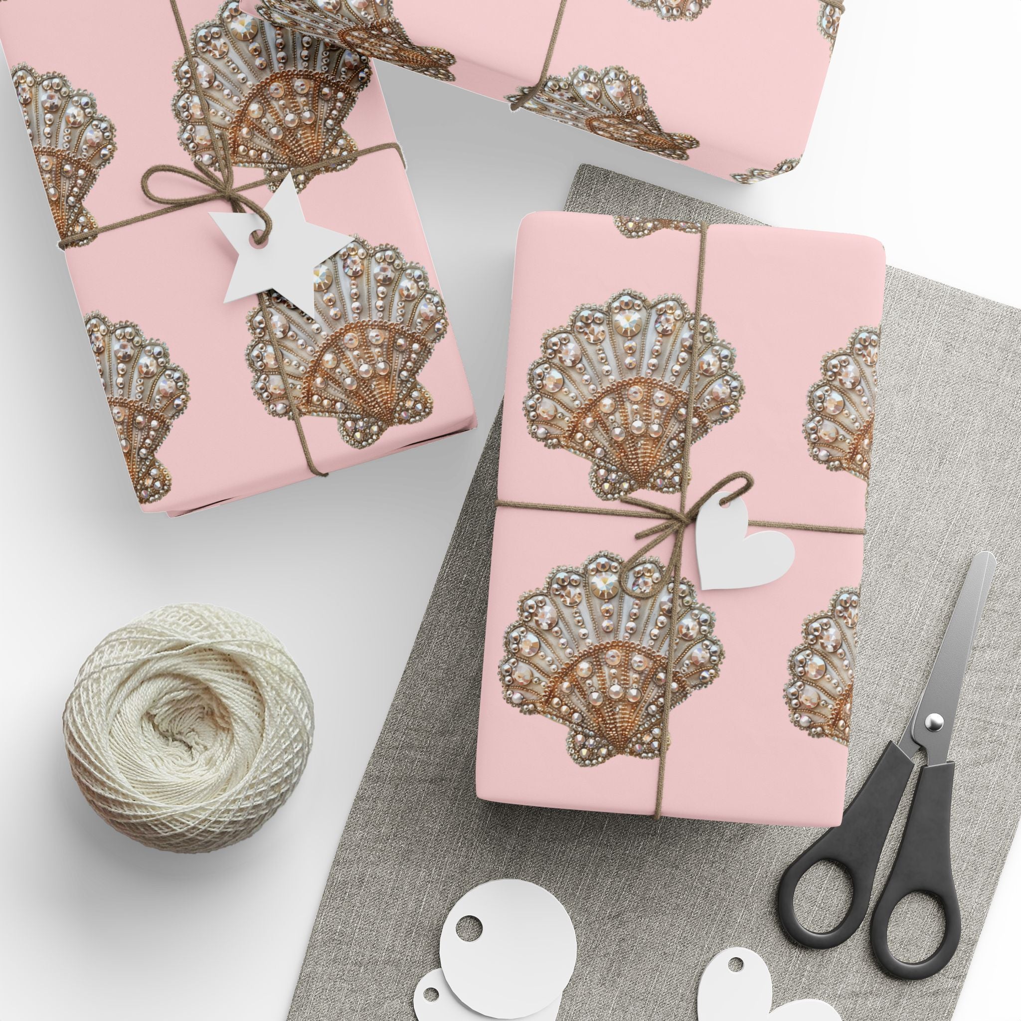 Shell Pattern Wrapping Paper — Pink Seashell Gift Wrap for Beach, Bridal & Baby Shower