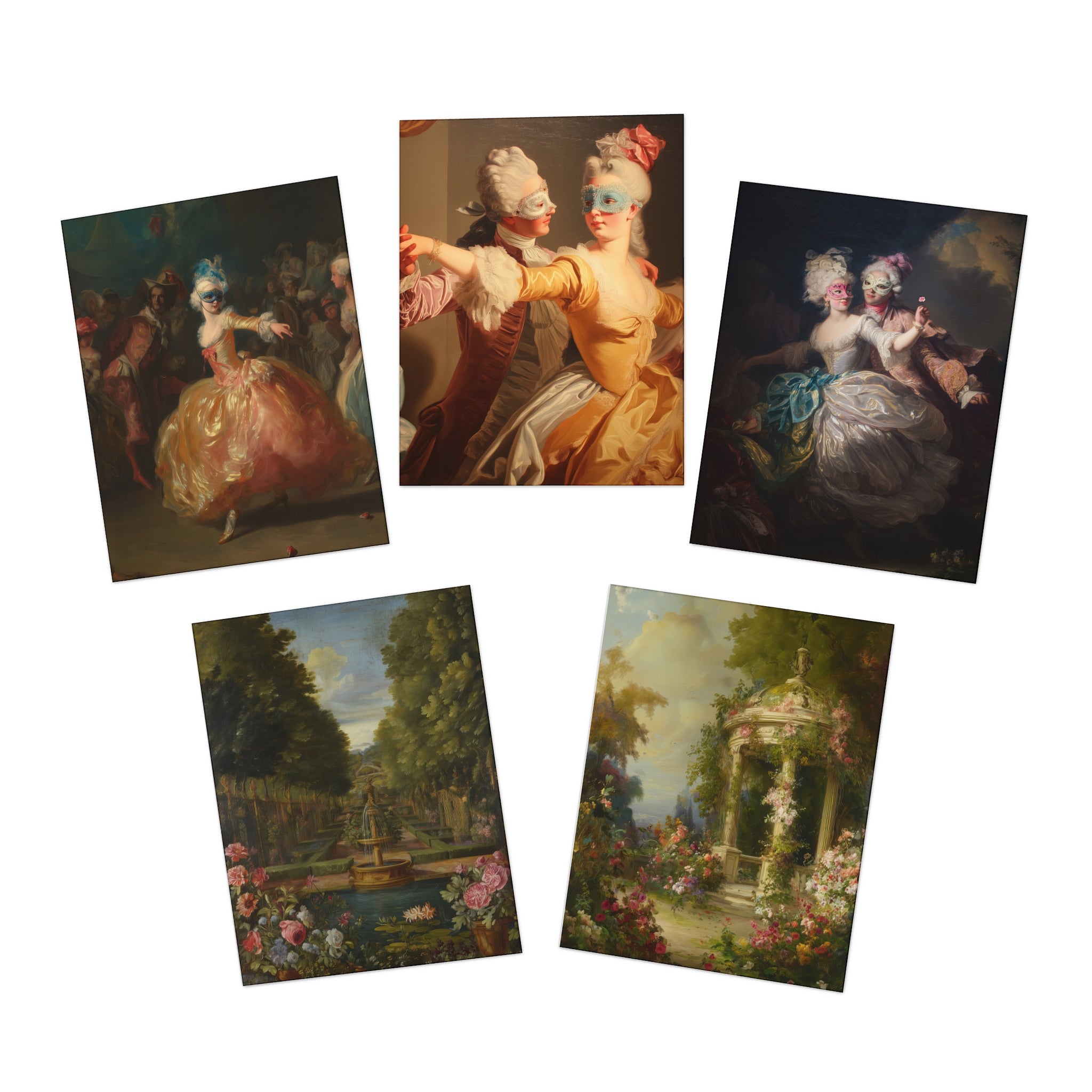 Vintage Rococo Art Greeting Cards — 5-Pack Assorted Note Cards