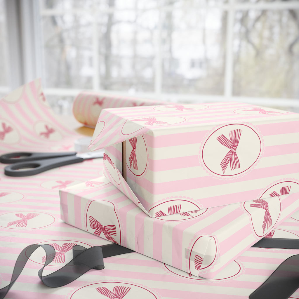 Pink Bow Wrapping Paper | Cute Stripe Gift Wrap