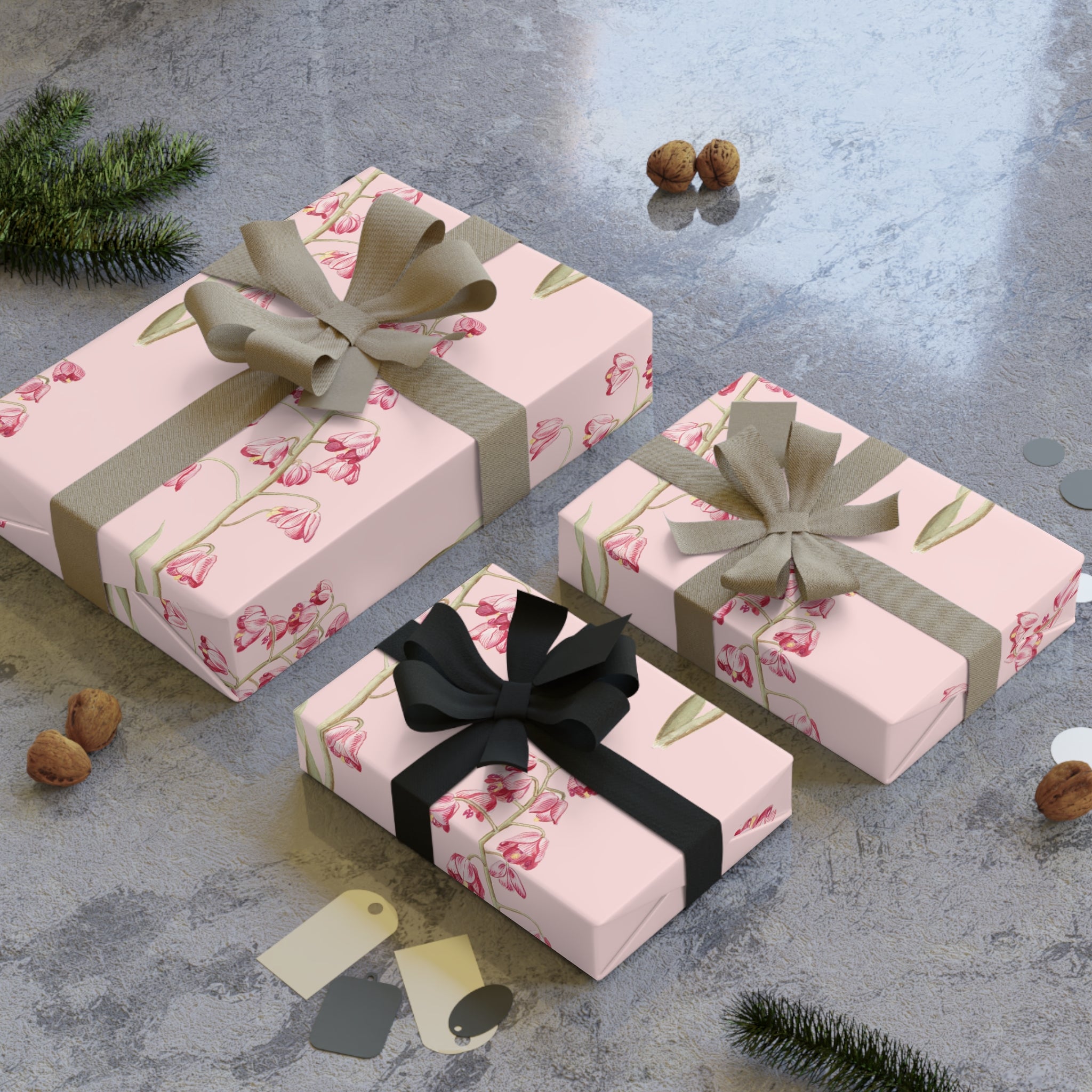 Pink Floral Gift Wrap Roll — Watercolor Tulip Wrapping Paper for Mother's Day & Spring Celebrations