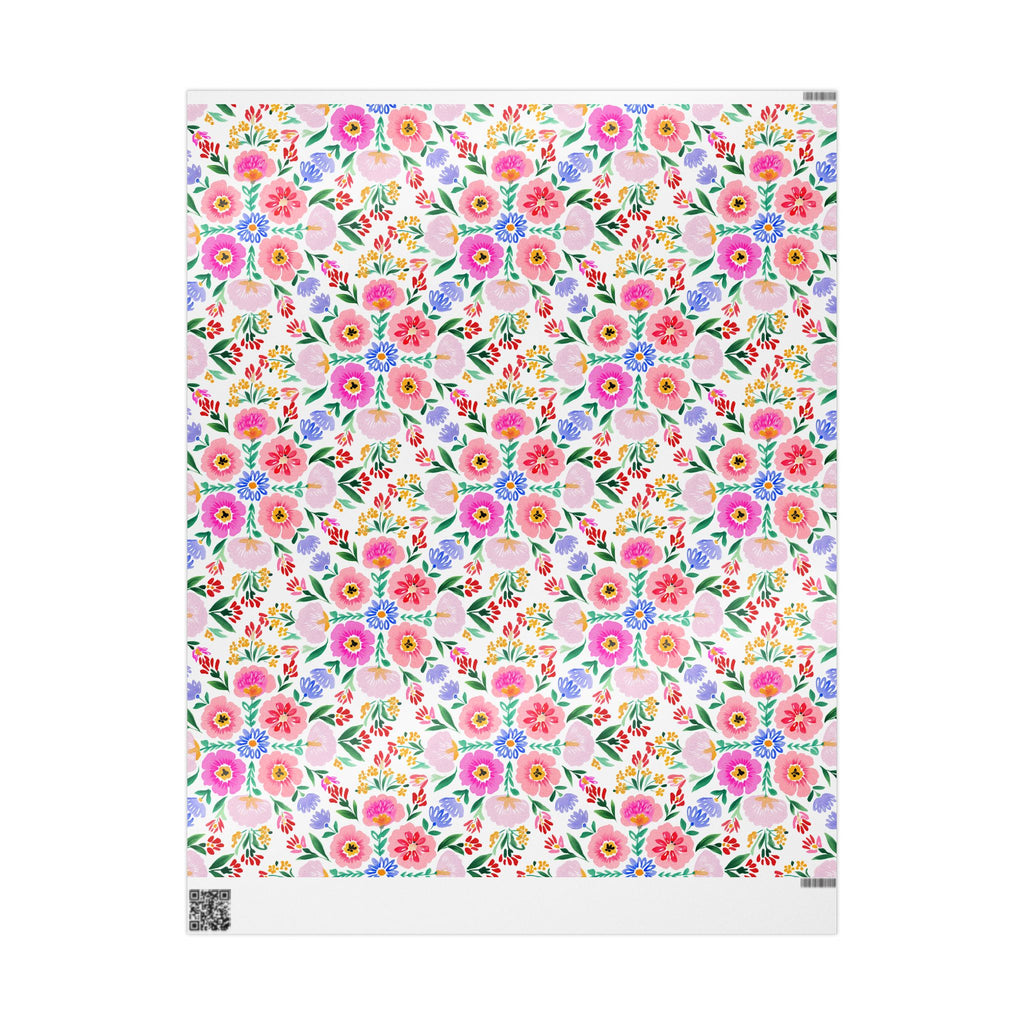 Floral Spring Gift Wrapping Paper — Pink Watercolor Flowers Pattern