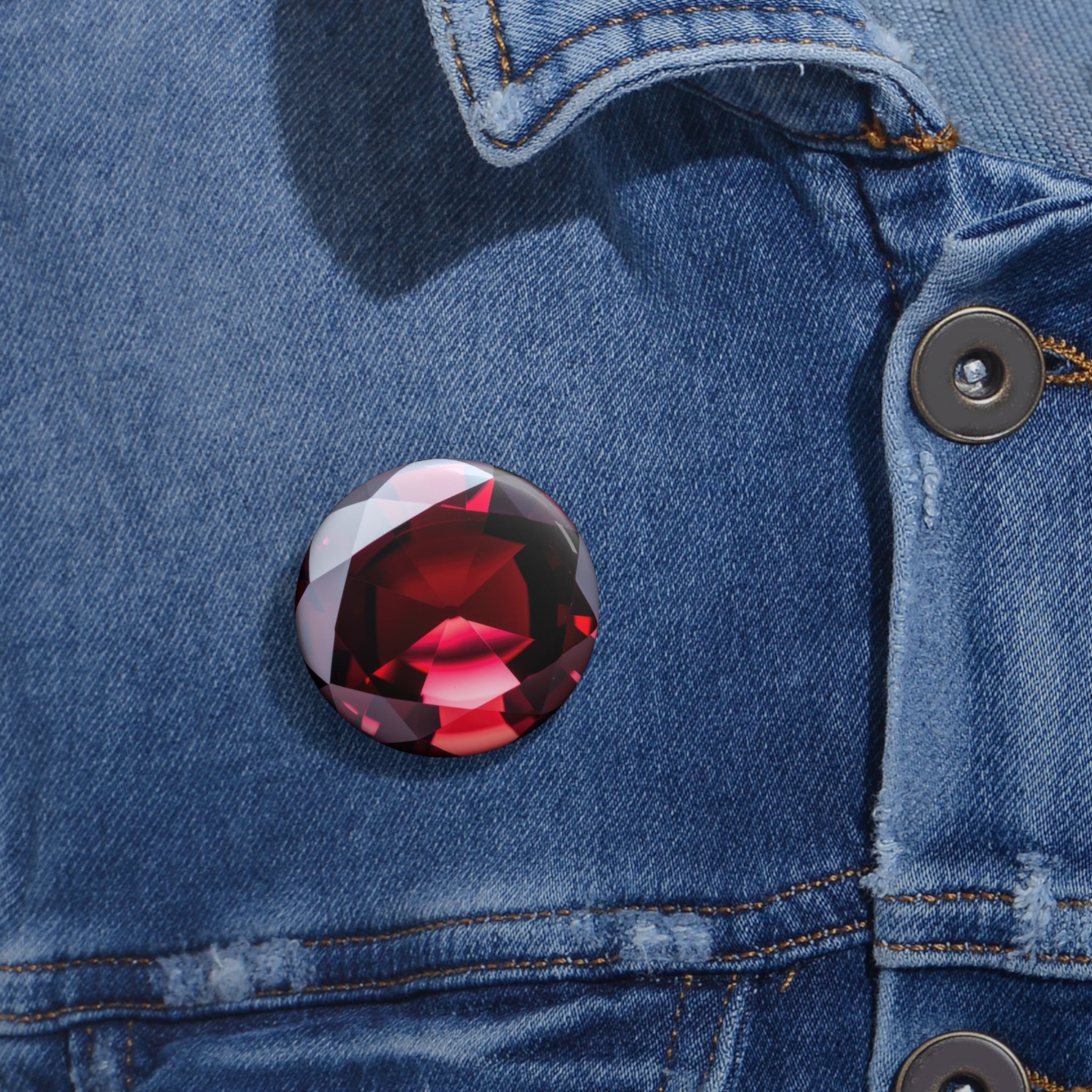 Gemstone Pin Button — Red Faceted Jewel Enamel Lapel Pin
