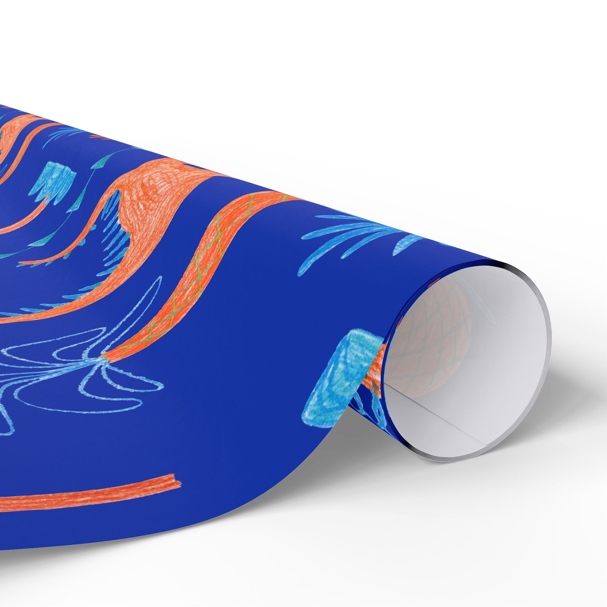 Dino Jungle Wrapping Paper — Blue & Orange Dinosaur Gift Wrap