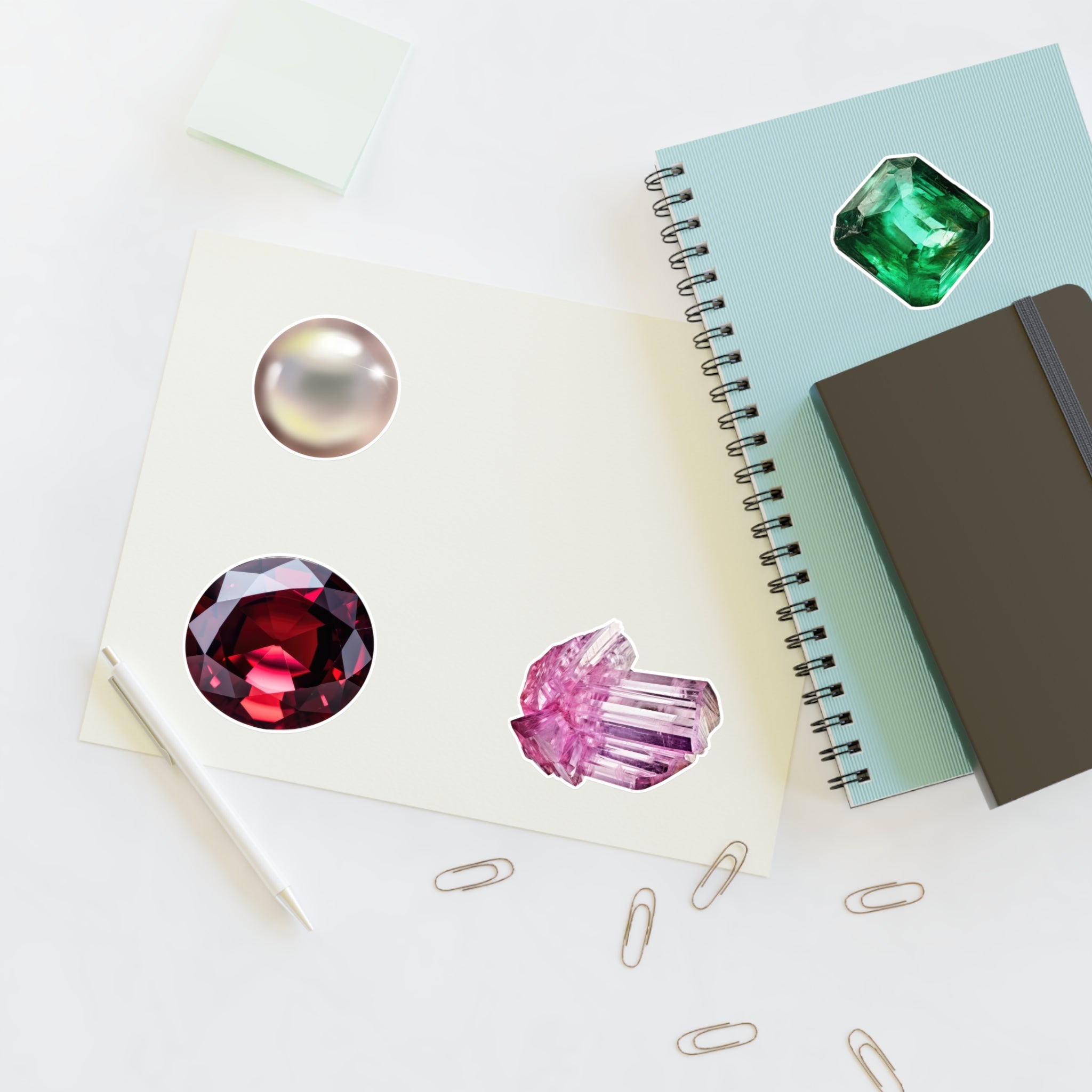 Gemstone Sticker Sheets — Pearl, Emerald, Ruby & Crystal Decorative Stickers