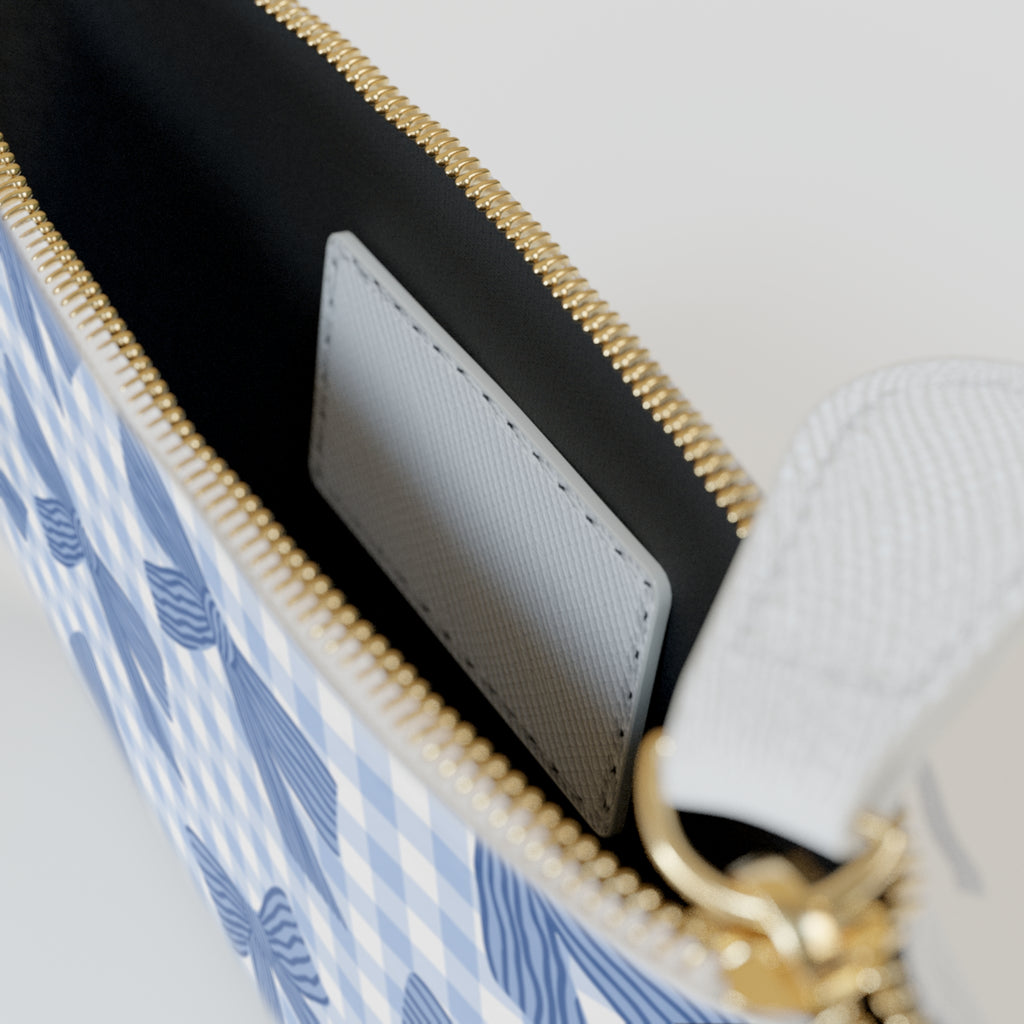 Mini Clutch — Blue Gingham Bow Patterned Coin Pouch