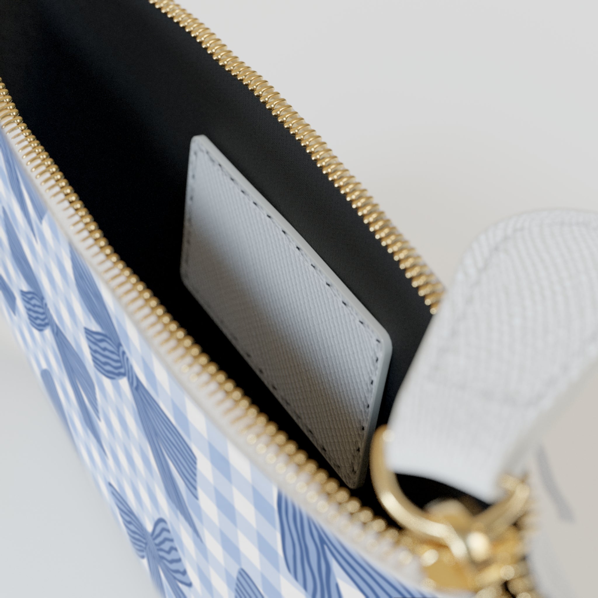 Mini Clutch — Blue Gingham Bow Patterned Coin Pouch