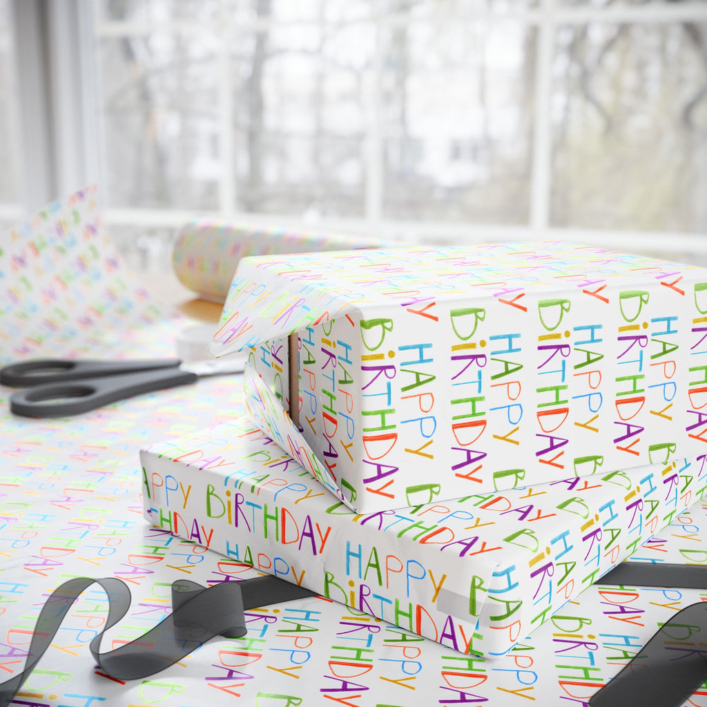 Wrapping Paper — Colorful "Happy Birthday" Repeat Gift Wrap