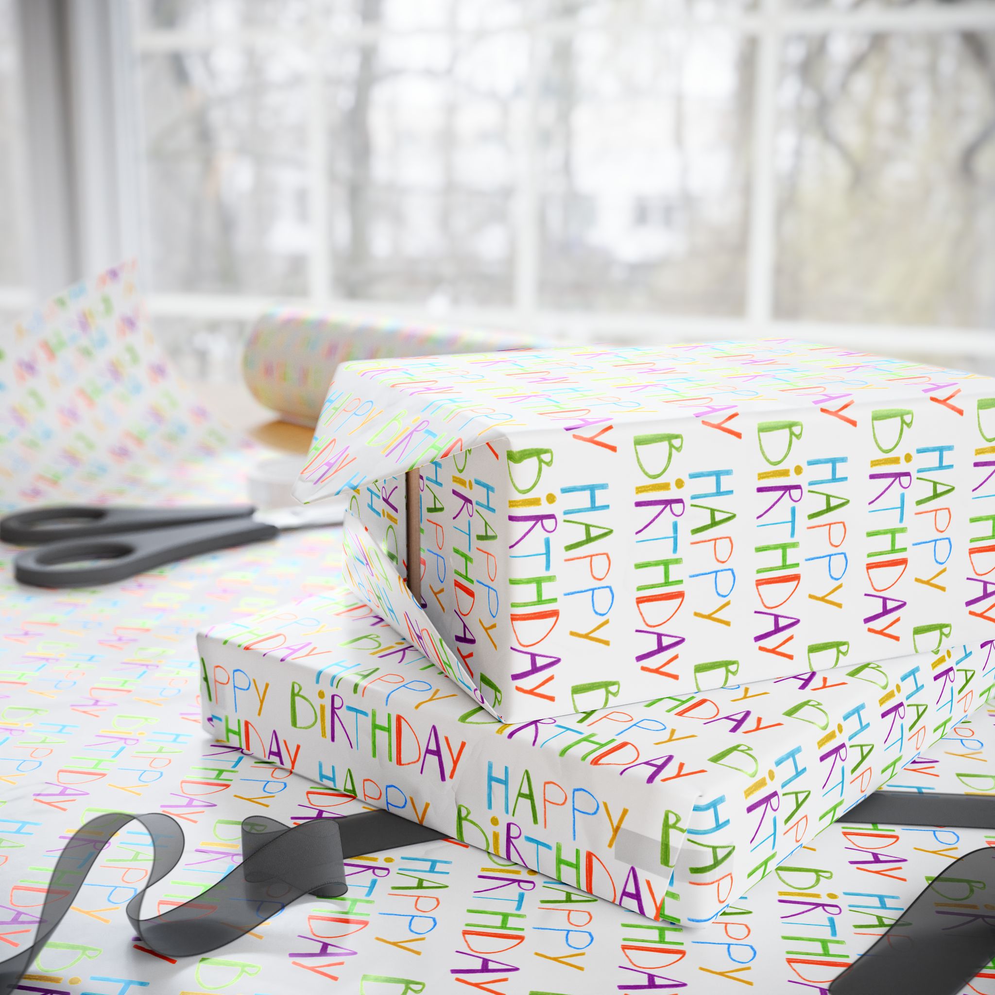 Wrapping Paper — Colorful "Happy Birthday" Repeat Gift Wrap