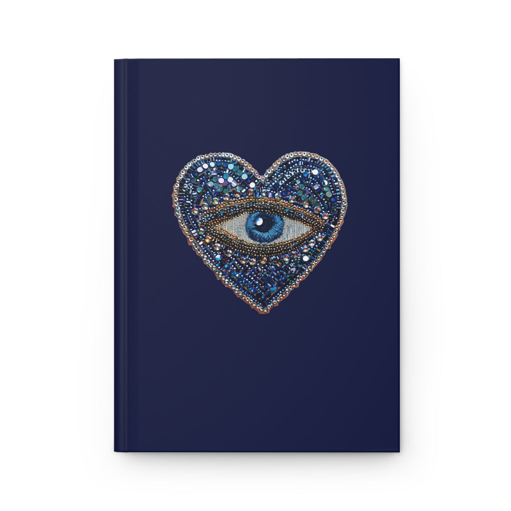 Navy 'All‑Seeing Heart' Hardcover Journal — Mystical Eye Embroidery Design