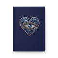 Navy 'All‑Seeing Heart' Hardcover Journal — Mystical Eye Embroidery Design