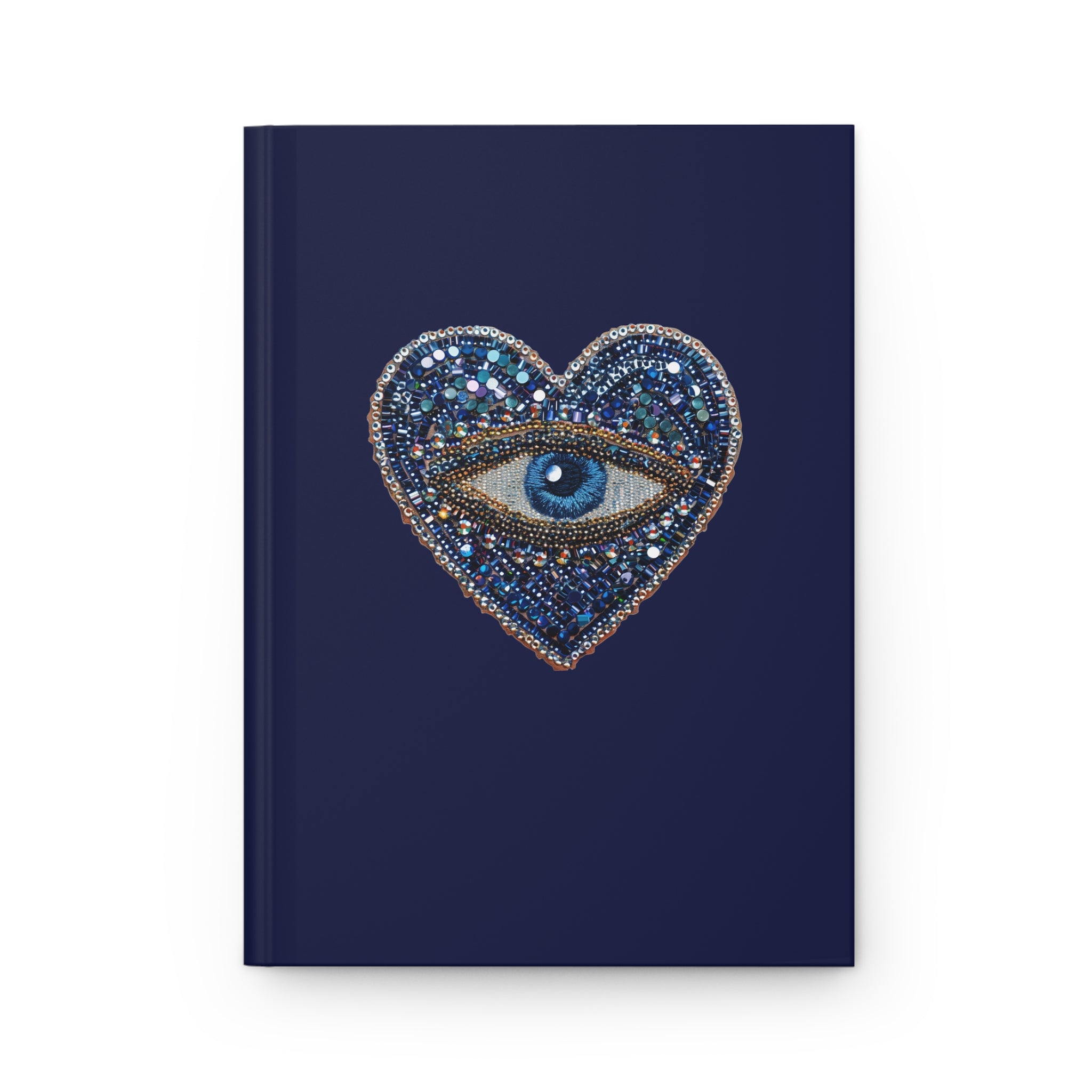 Navy 'All‑Seeing Heart' Hardcover Journal — Mystical Eye Embroidery Design