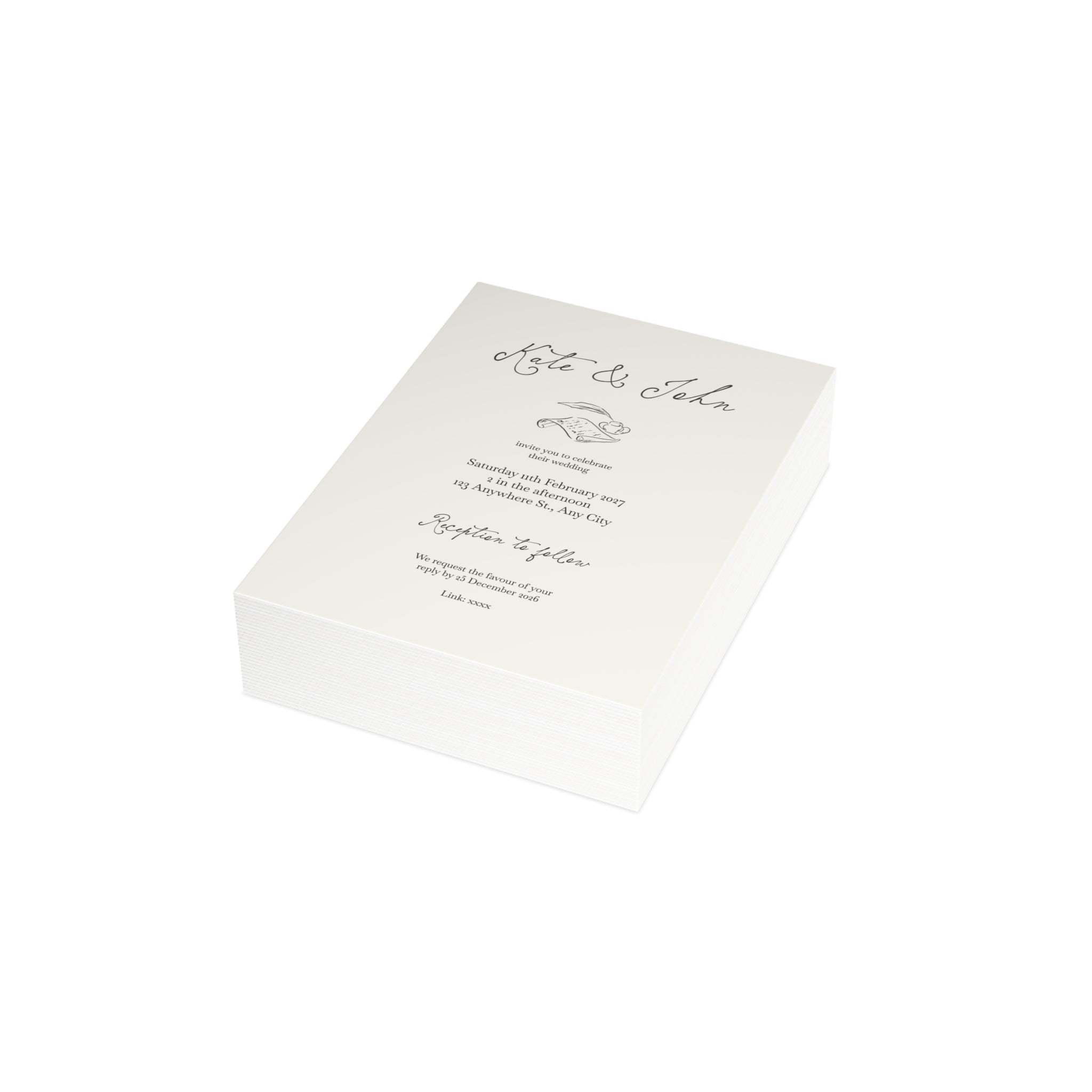 Vintage Wedding Invitation Pack (10, 30, or 50 Count) - Envelopes included