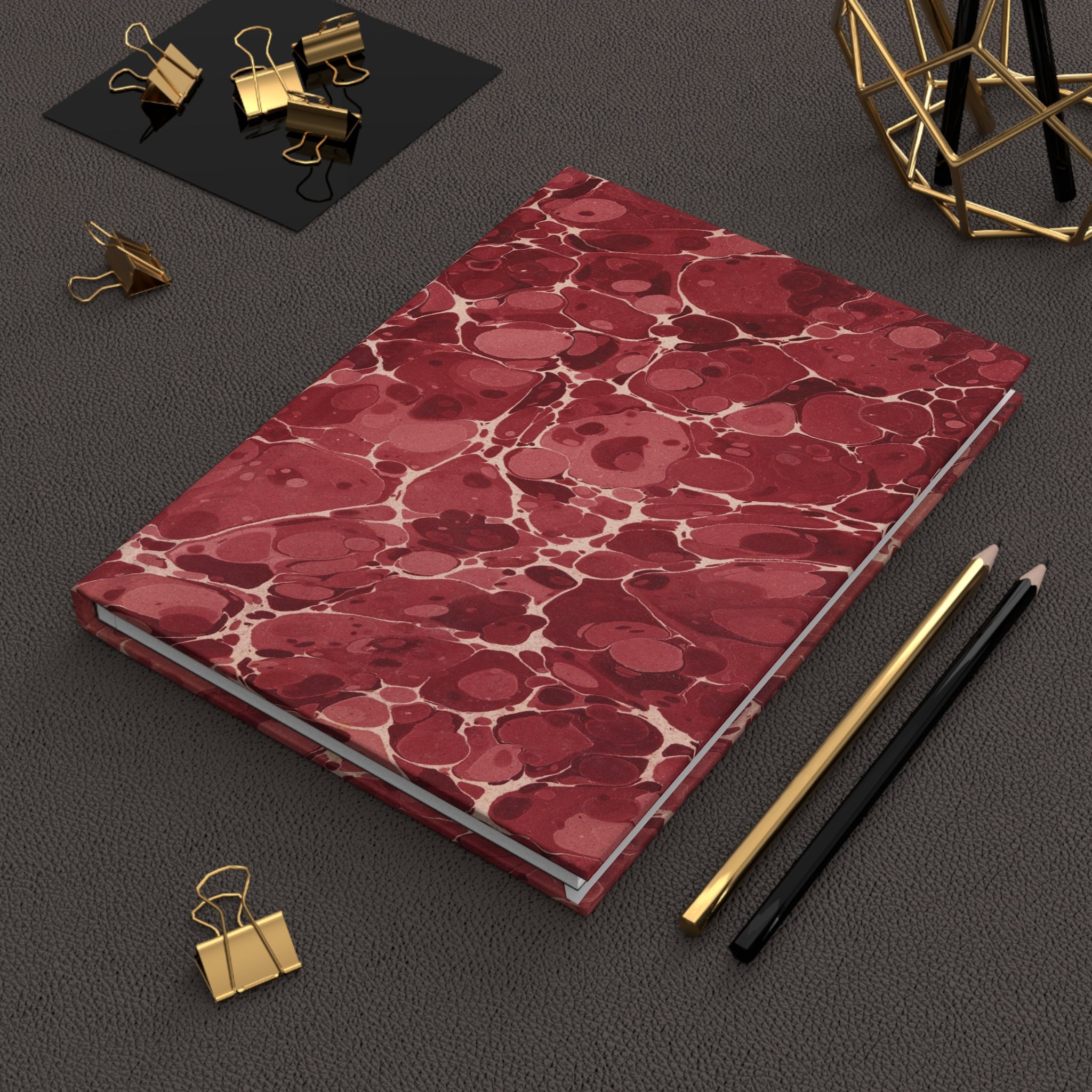 Hardcover Journal, Red Marble Notebook, Vintage Style Writing Journal for Notes & Gifts