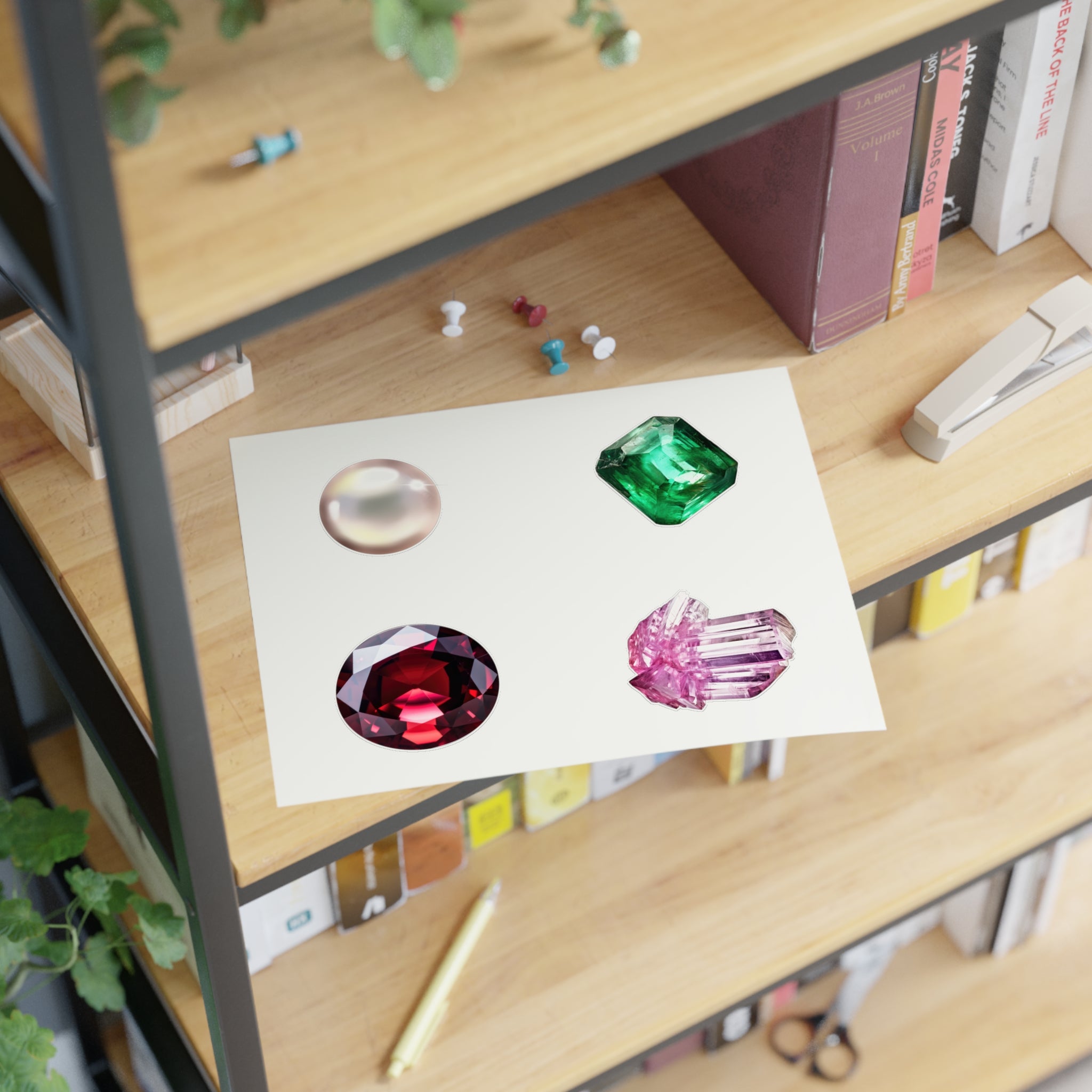 Gemstone Sticker Sheets — Pearl, Emerald, Ruby & Crystal Decorative Stickers