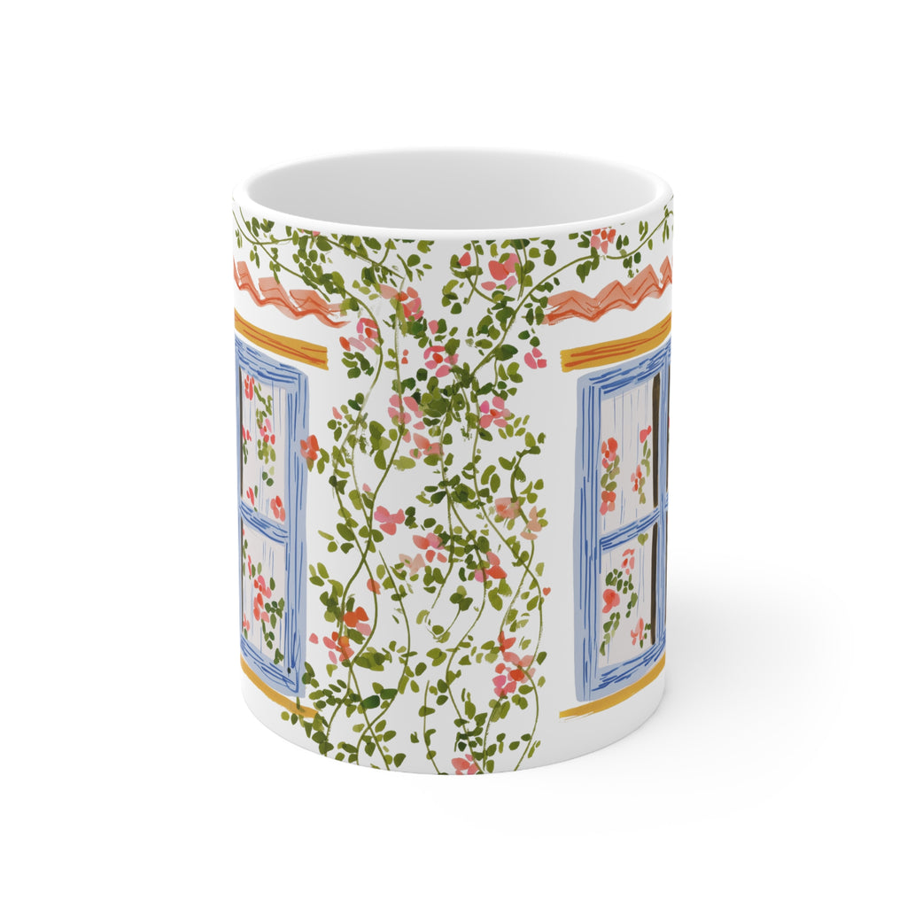 Floral Cottage Window Ceramic Mug — 11oz & 15oz