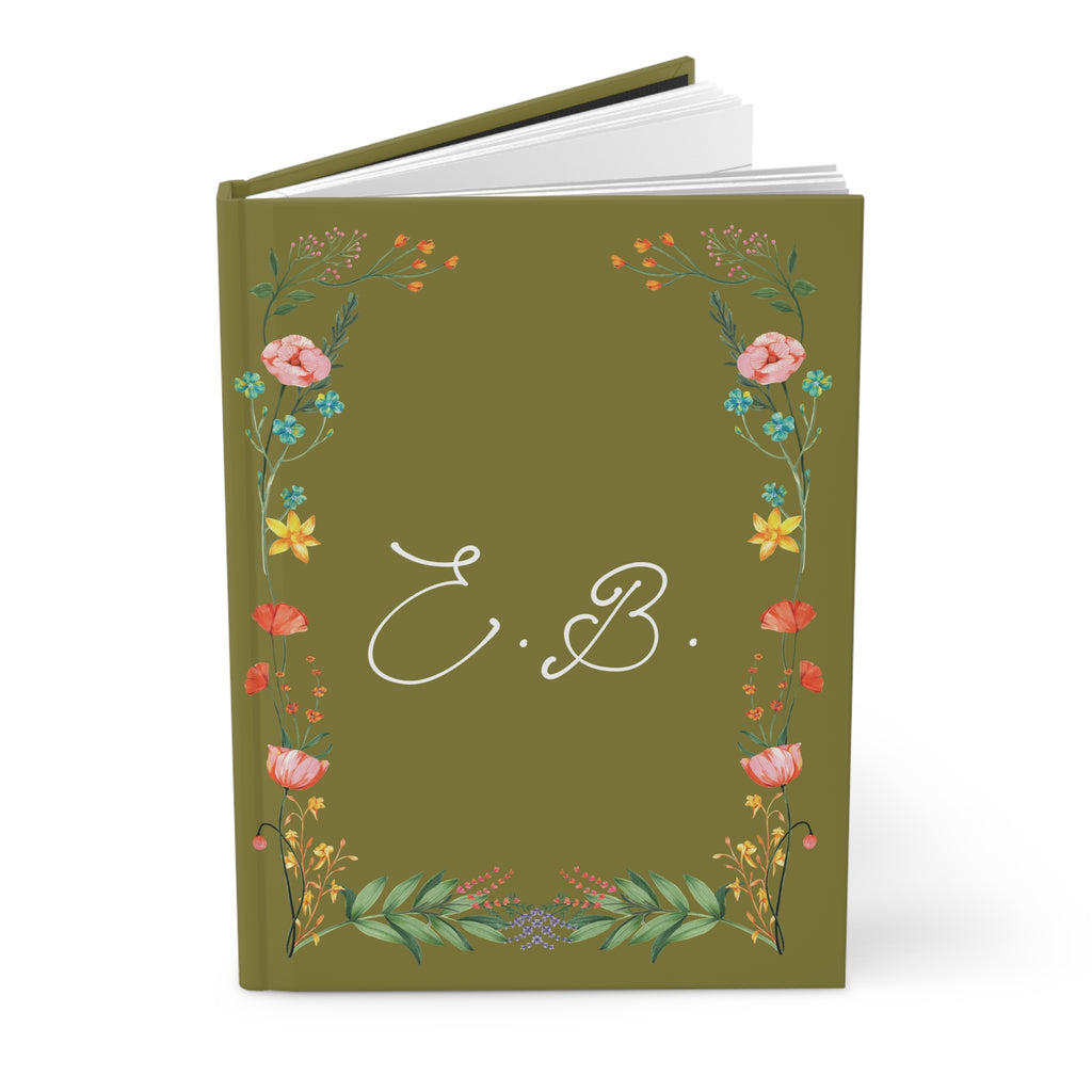 Custom Monogram Olive Floral Wreath Hardcover Journal