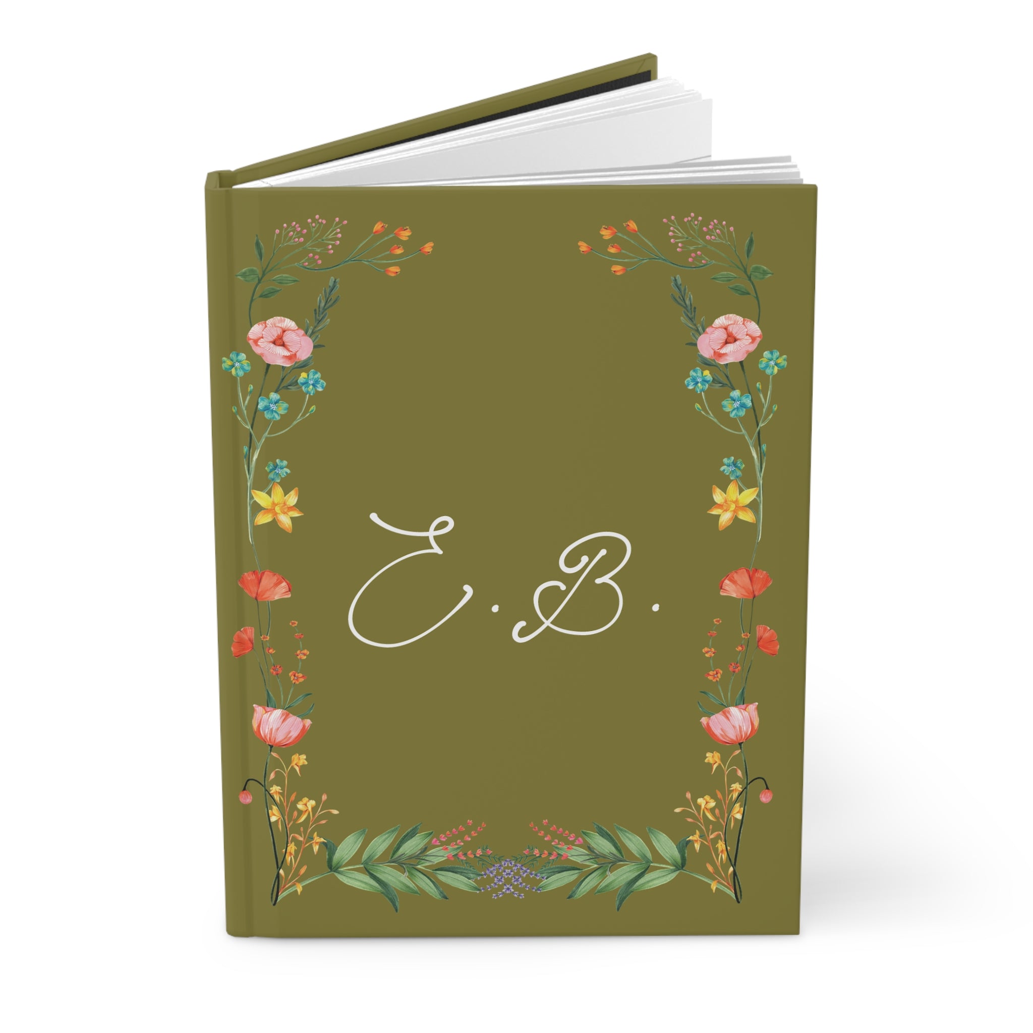 Custom Monogram Olive Floral Wreath Hardcover Journal