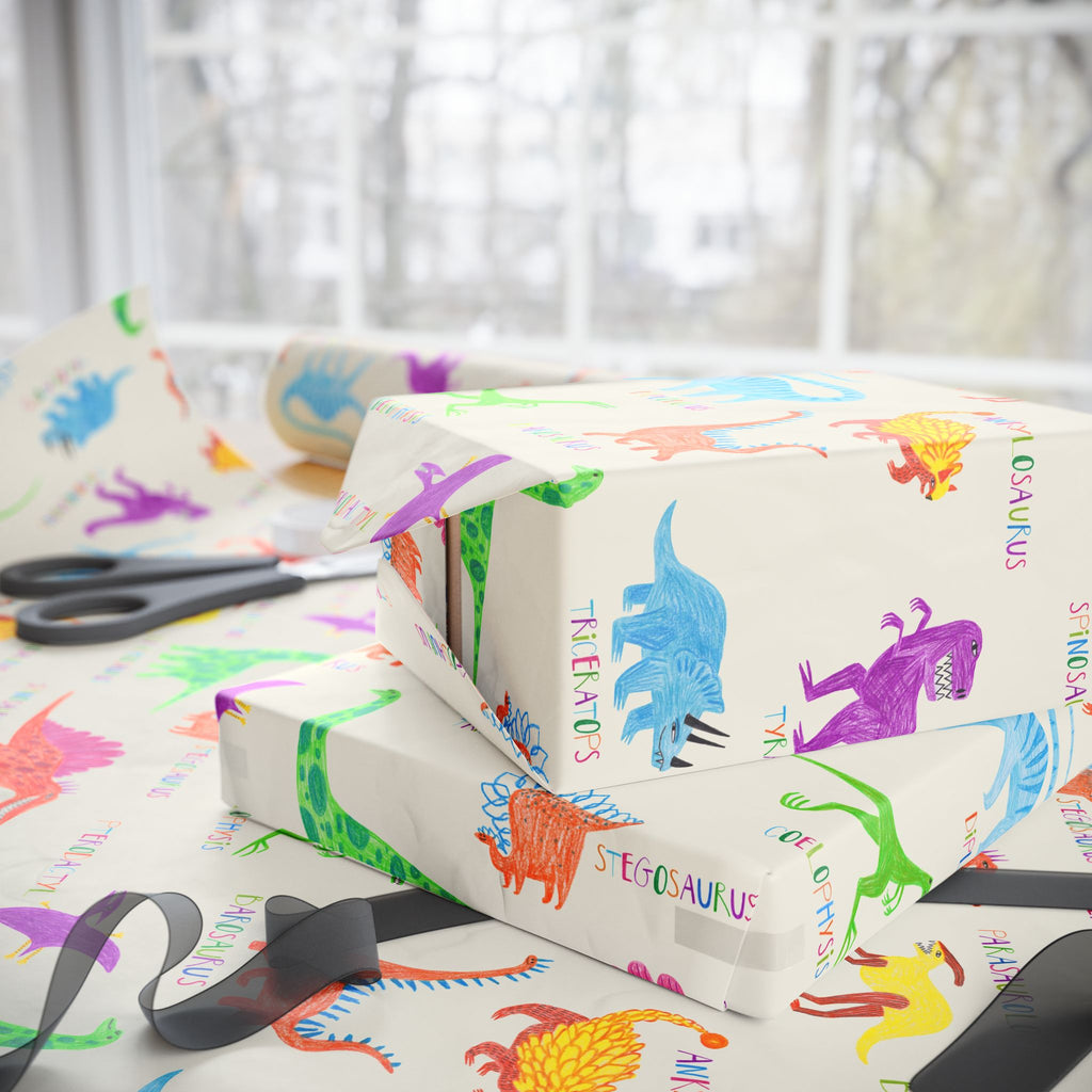 Dinosaur Kids Wrapping Paper — Colorful Rainbow Dino Gift Wrap