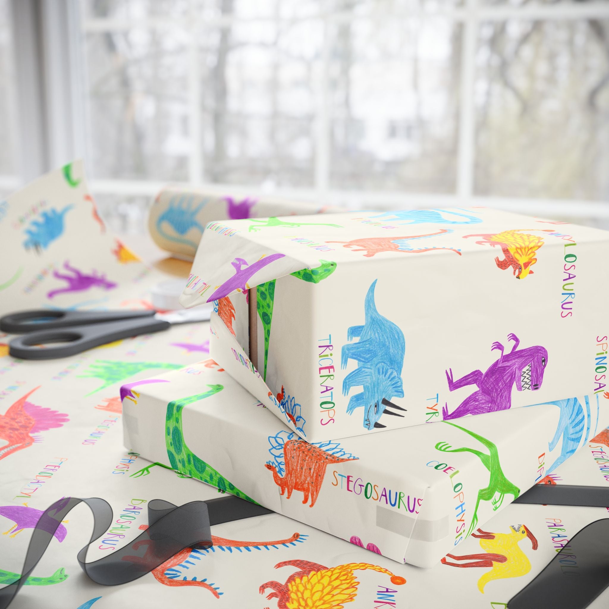 Dinosaur Kids Wrapping Paper — Colorful Rainbow Dino Gift Wrap