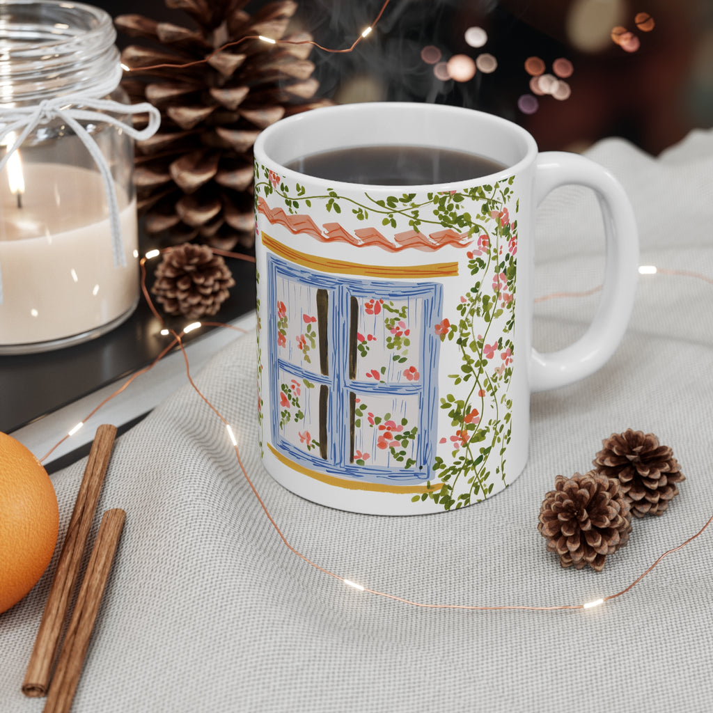 Floral Cottage Window Ceramic Mug — 11oz & 15oz