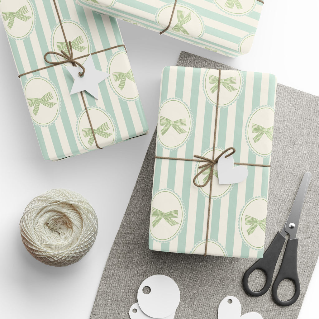 Bow Wrapping Paper | Pastel Green Stripe Gift Wrap