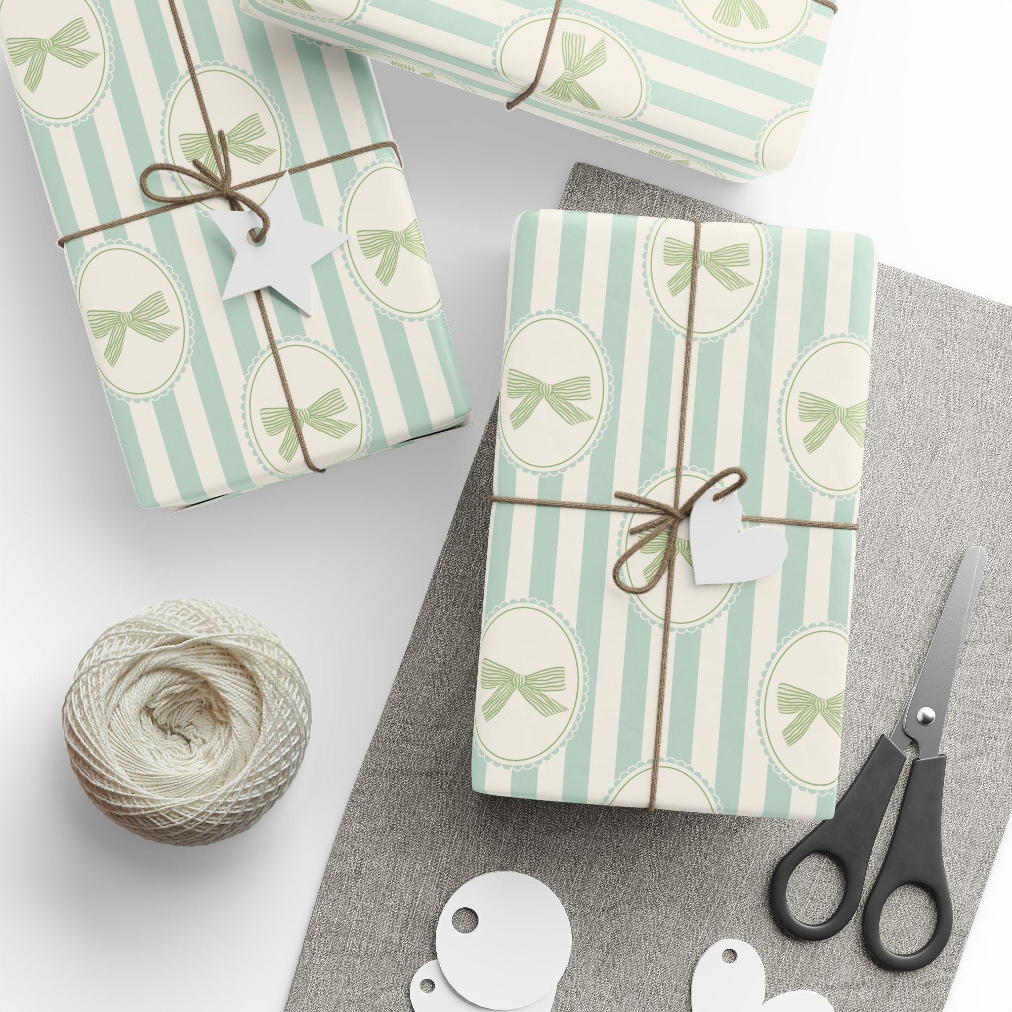 Bow Wrapping Paper | Pastel Green Stripe Gift Wrap