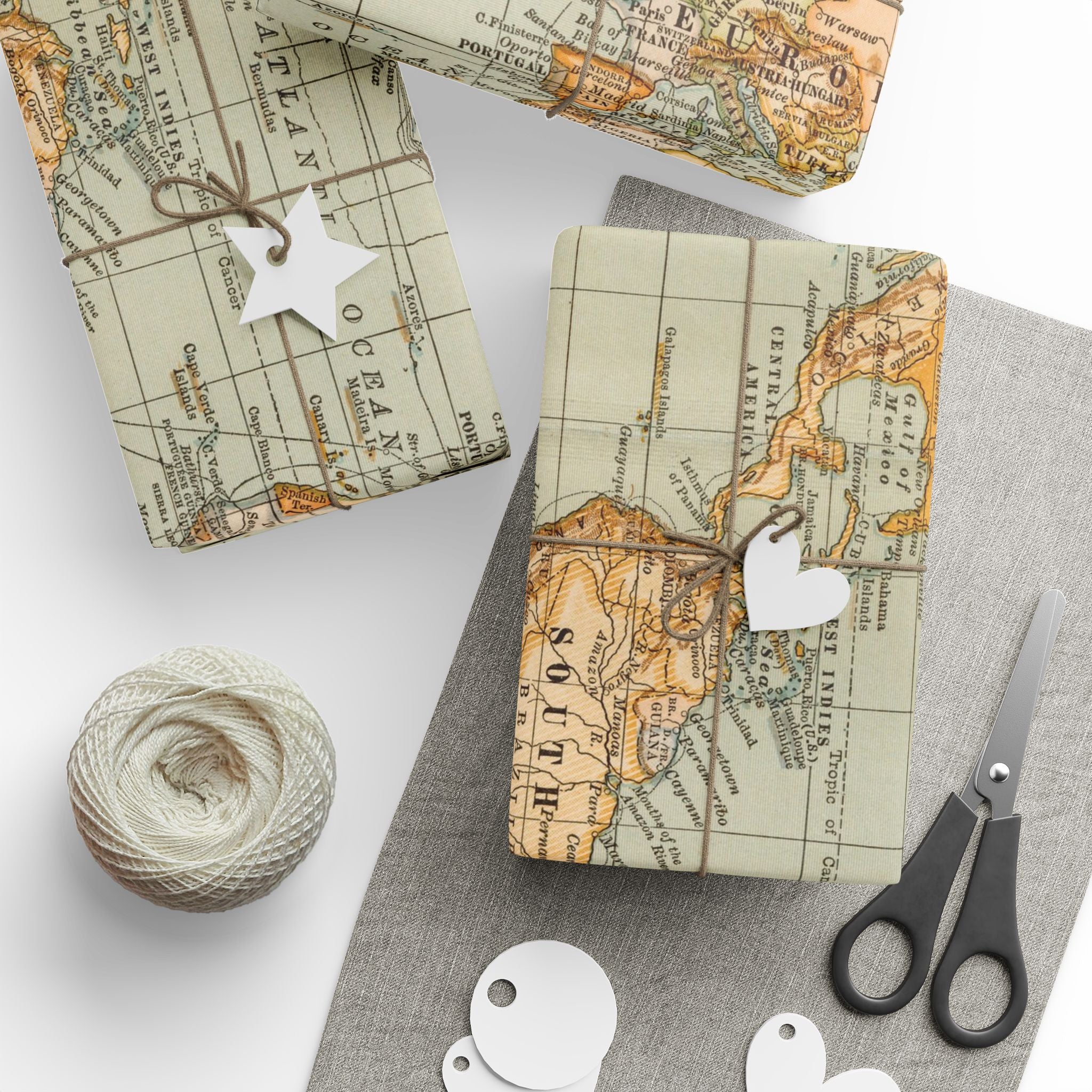 Wrapping Paper Roll, World Map Vintage Gift Wrap, Antique Travel Map Design
