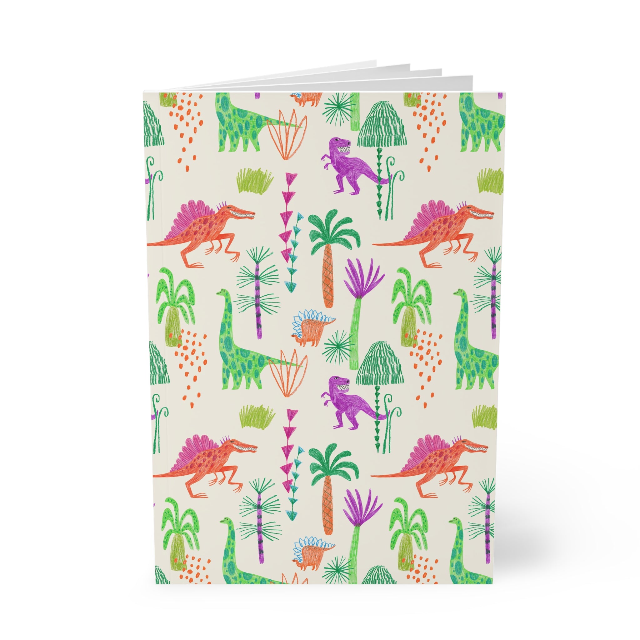 Dinosaur Pattern A5 Softcover Notebook — Colorful Dino Jungle Journal