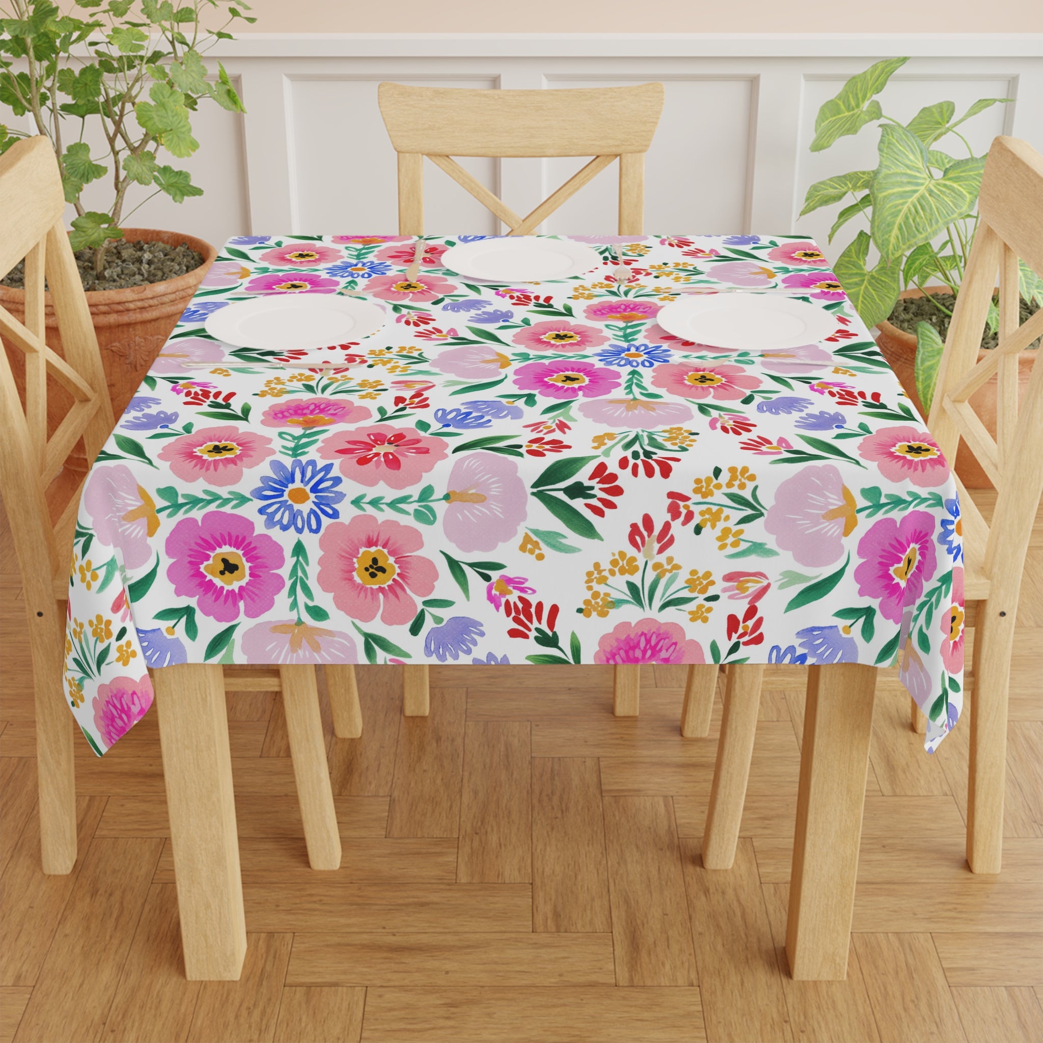 Floral Picnic Tablecloth — Pink Watercolor Flower Pattern for Spring & Summer