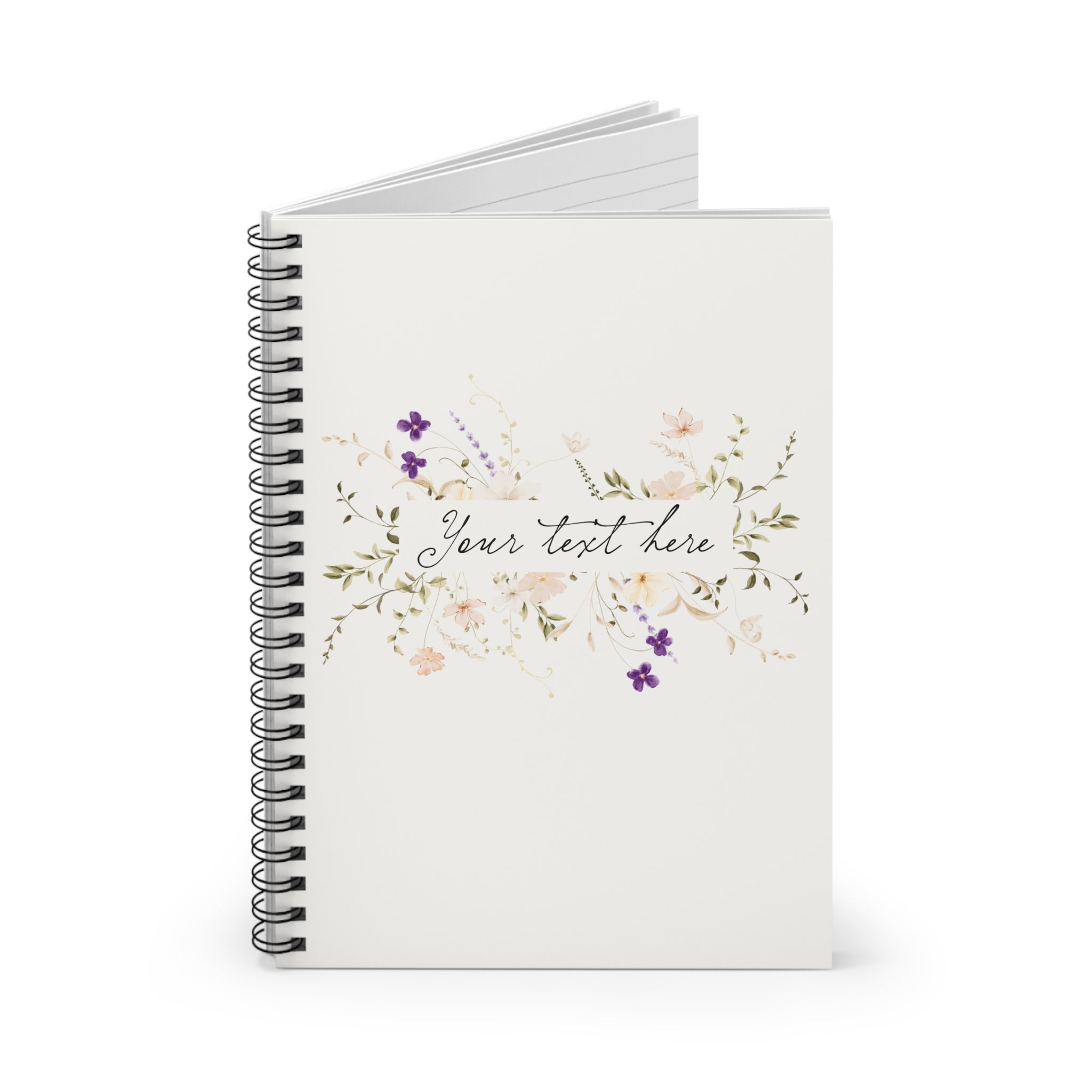 Floral Personalized Spiral Notebook — Ruled Journal with Custom Text