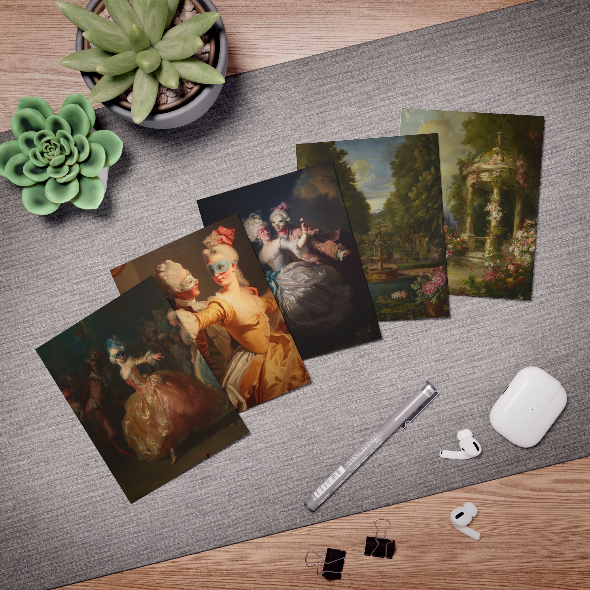 Vintage Rococo Art Greeting Cards — 5-Pack Assorted Note Cards