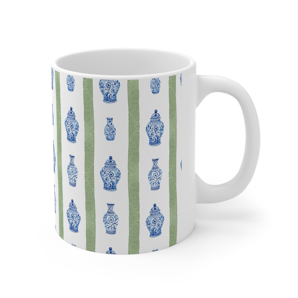 Blue Ginger Jar Pattern Ceramic Coffee Mug — 11oz & 15oz