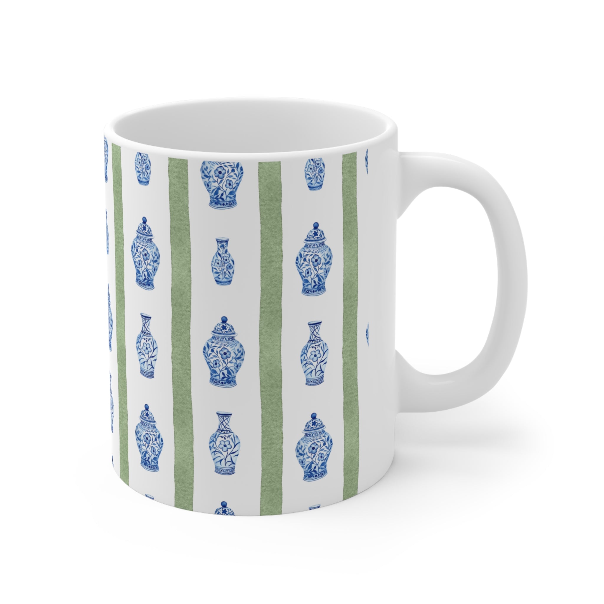 Blue Ginger Jar Pattern Ceramic Coffee Mug — 11oz & 15oz